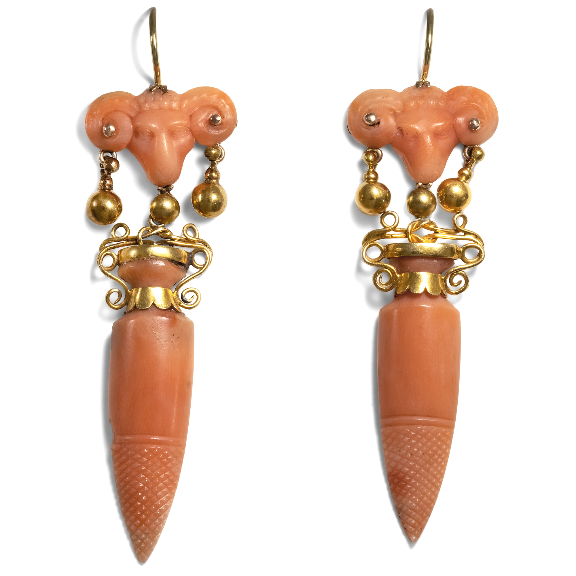 Antique Corallo Sciacca Earrings in the Archaeological Style, after 1875