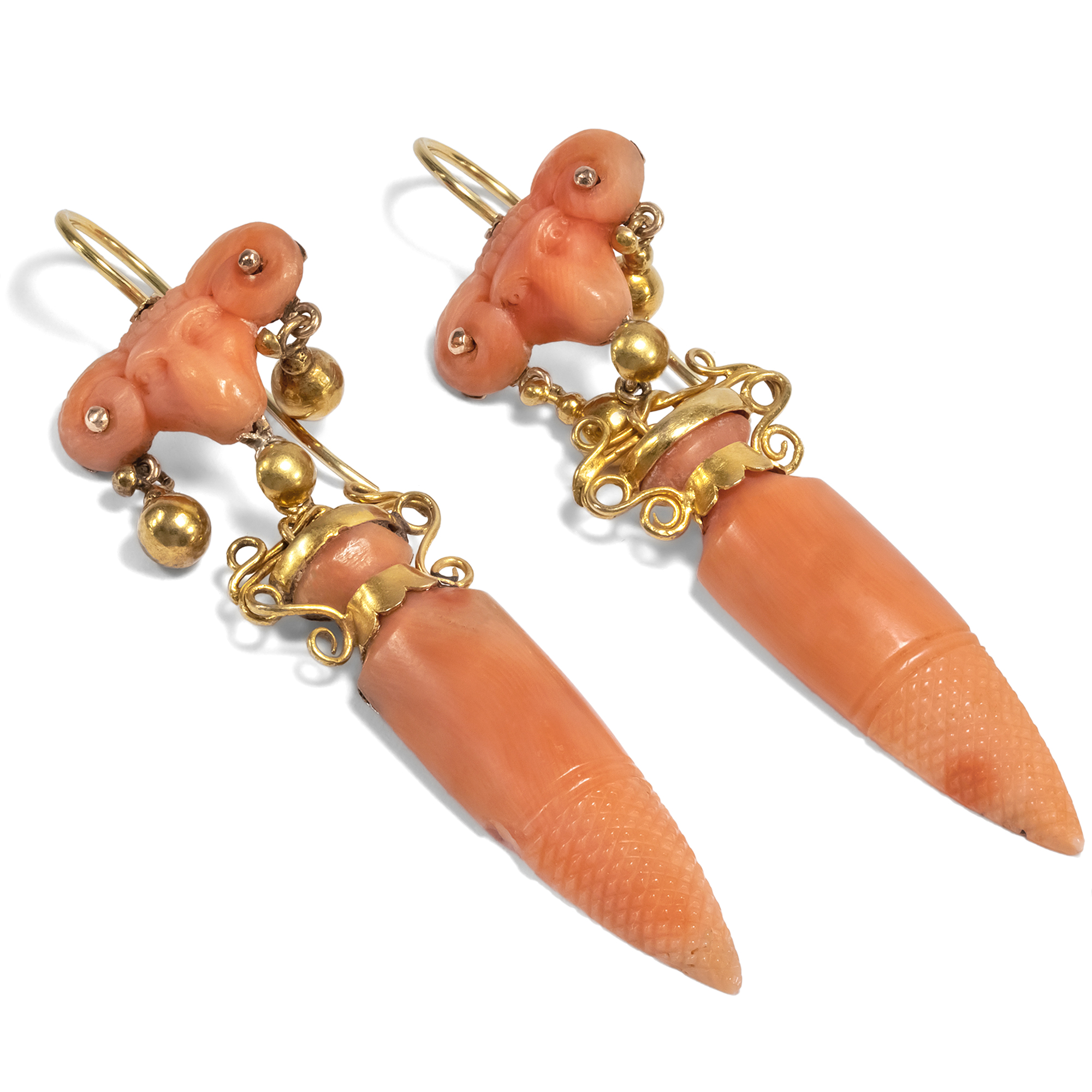 Antique Corallo Sciacca Earrings in the Archaeological Style, after 1875