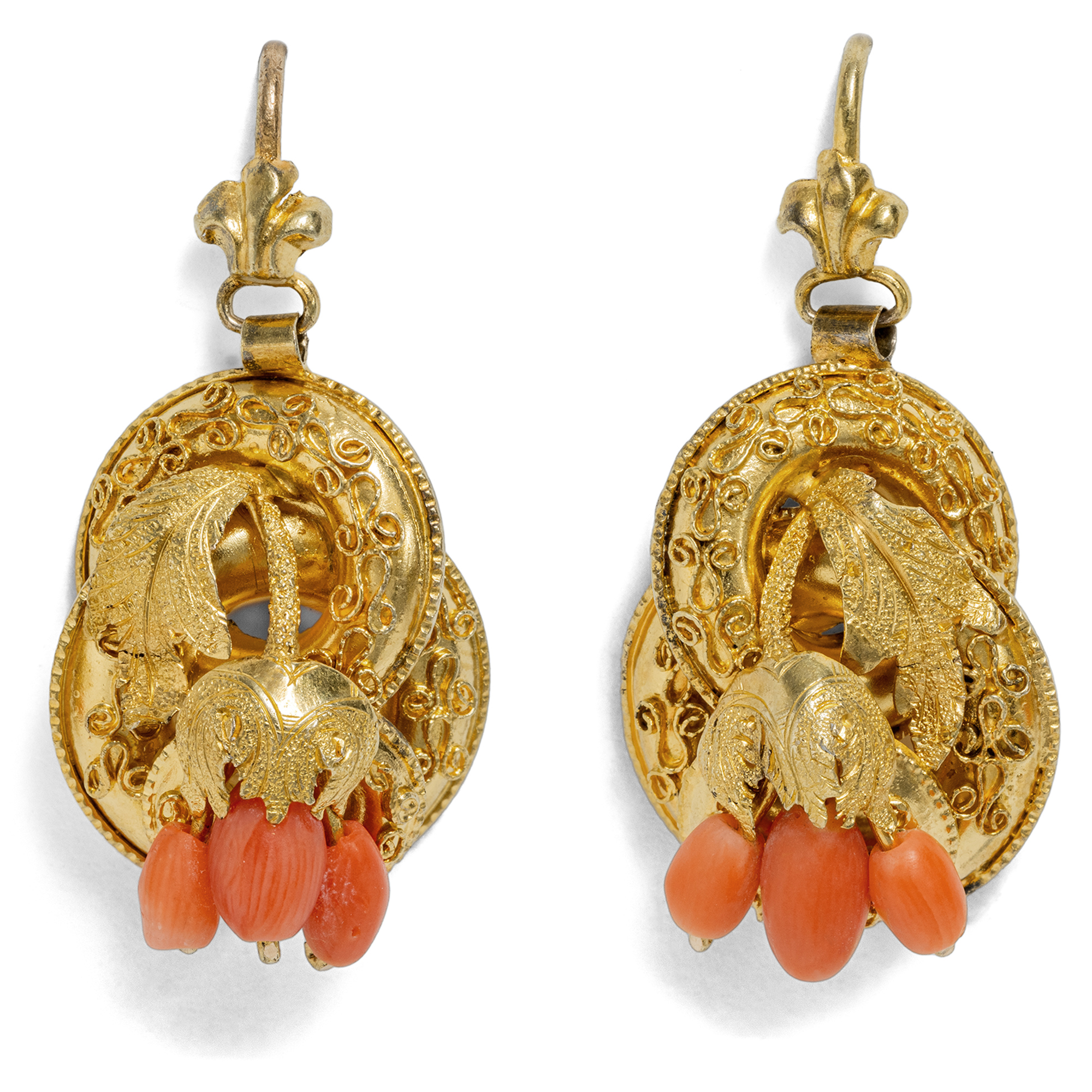 Victorian Gold and Coral Earrings, c. 1850s