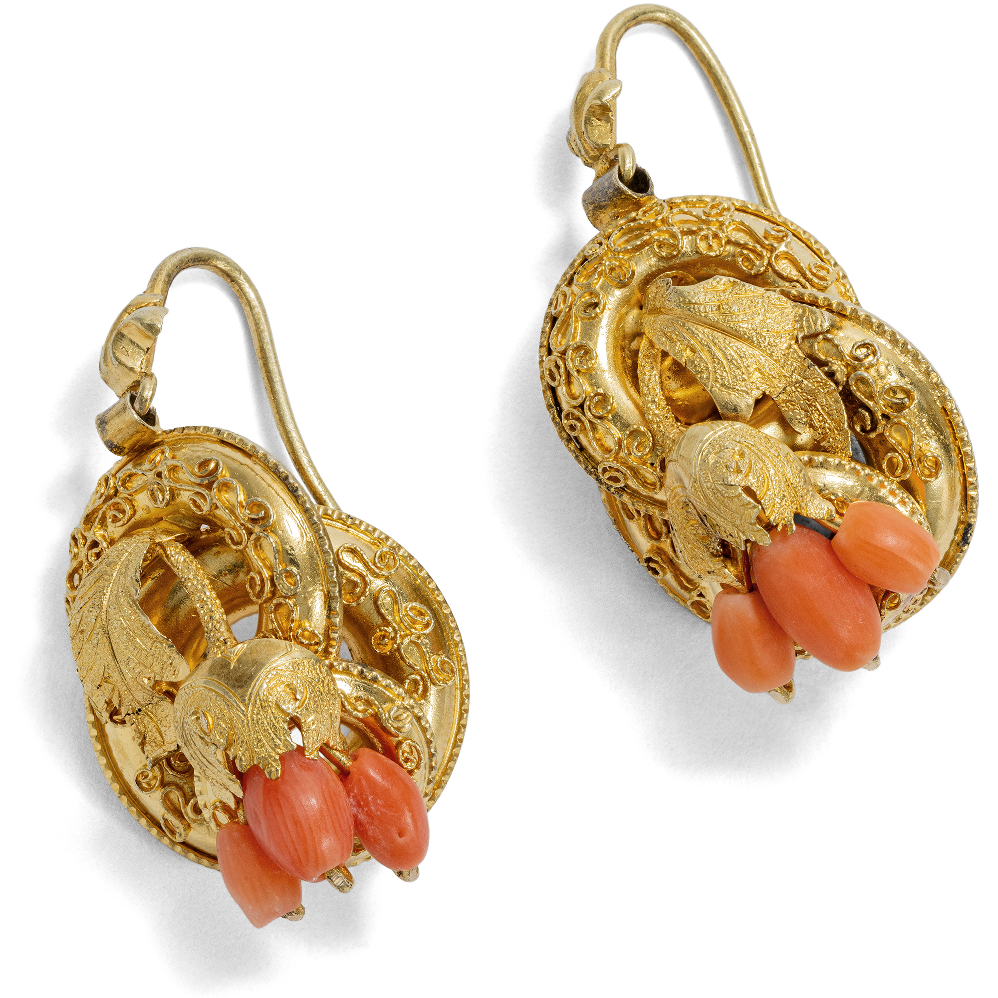 Victorian Gold and Coral Earrings, c. 1850s