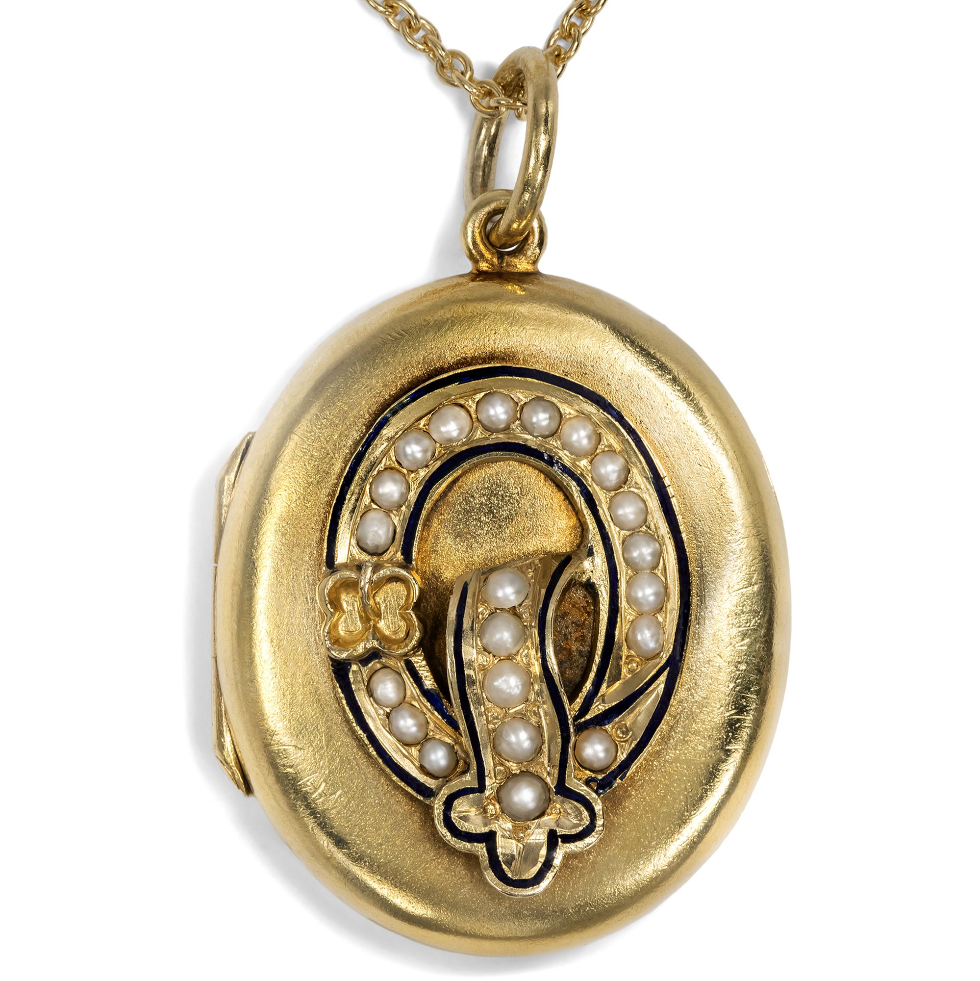 Antique Gold Locket Pendant with Pearls & Enamel, c. 1880