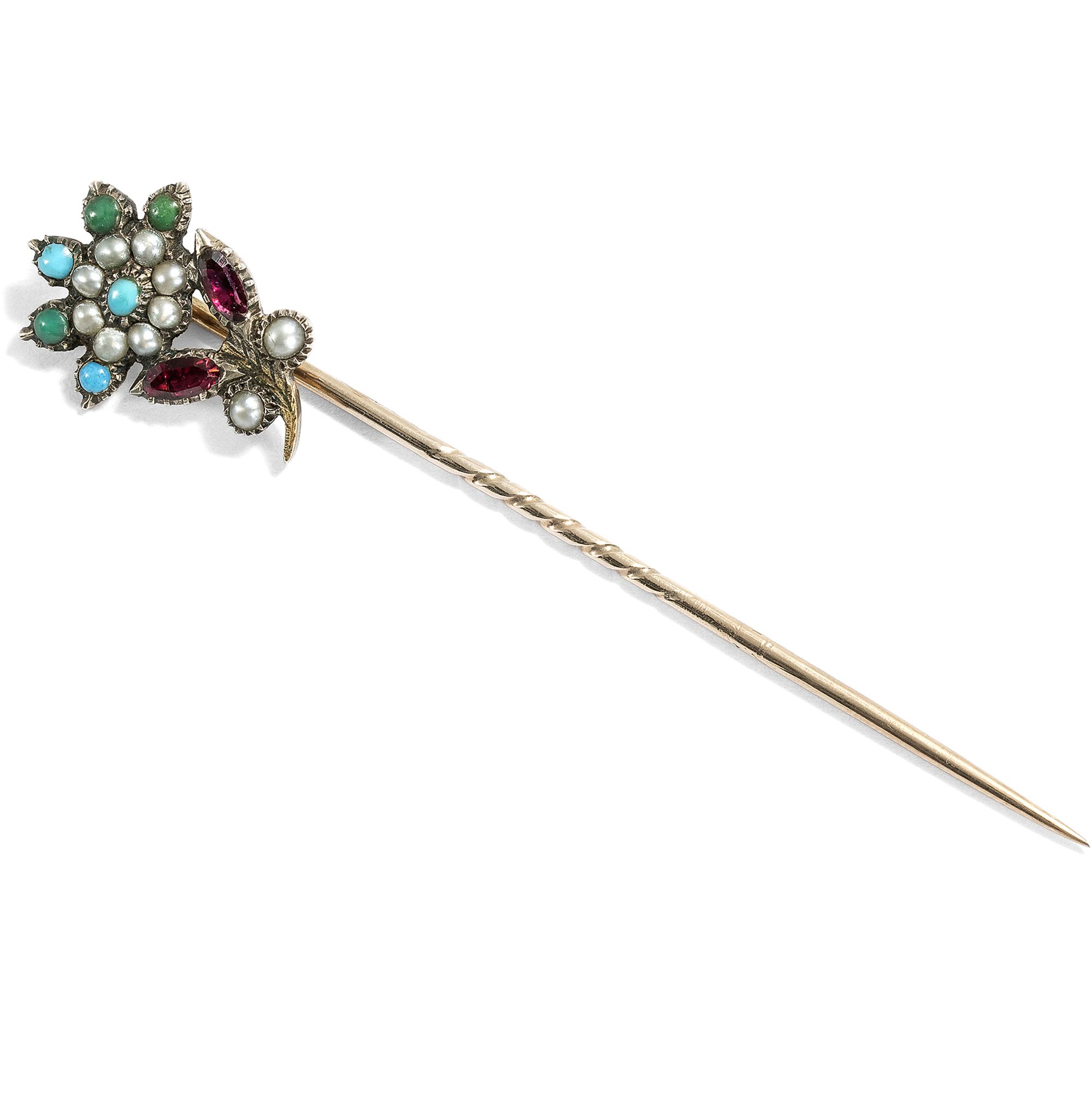 Farbenfrohe antike Anstecknadel des Georgian Revival, um 1890 Farbenfrohe antike Anstecknadel des Georgian Revival, um 1890