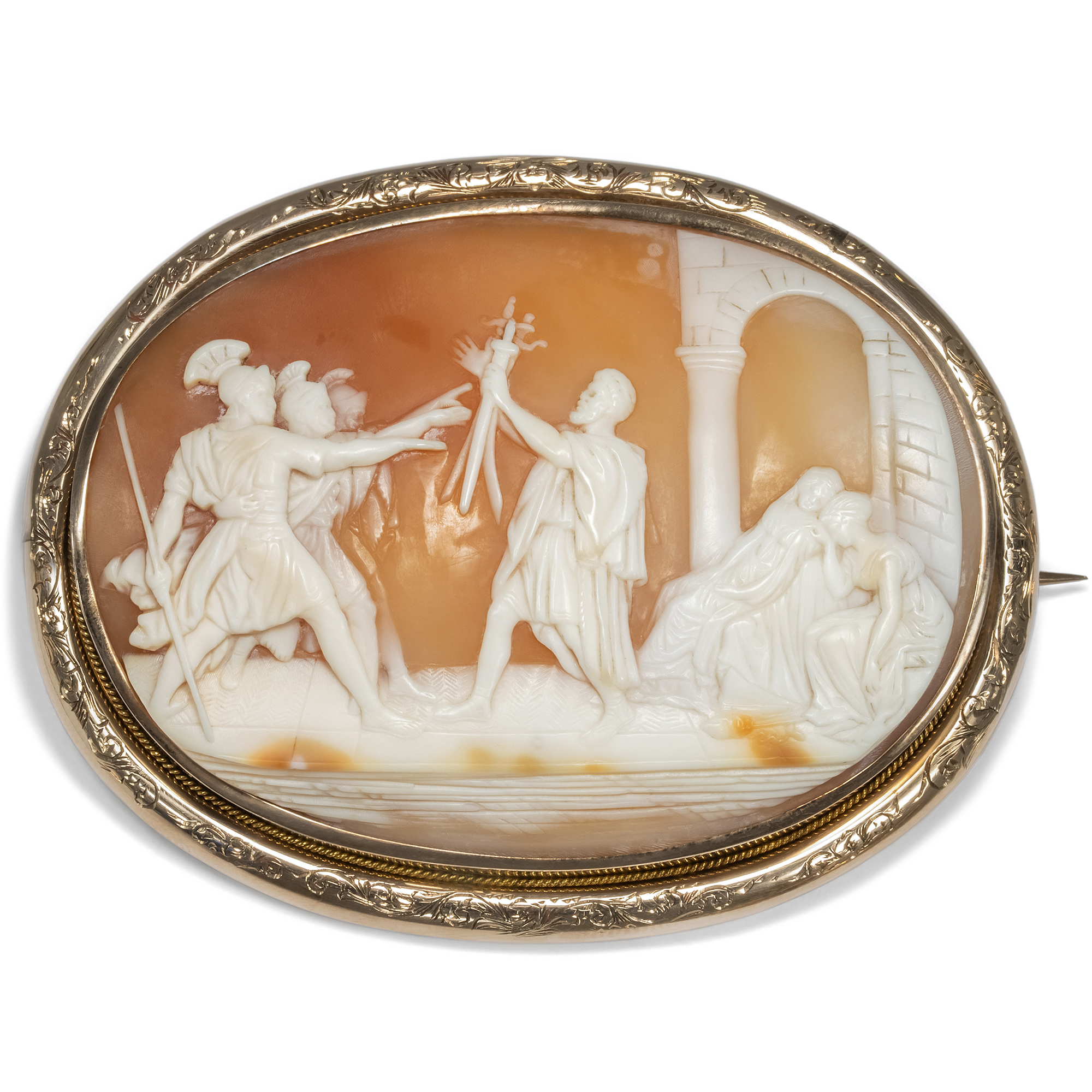 Large Antique Cameo after Jacques-Louis David in Gold, c. 1860