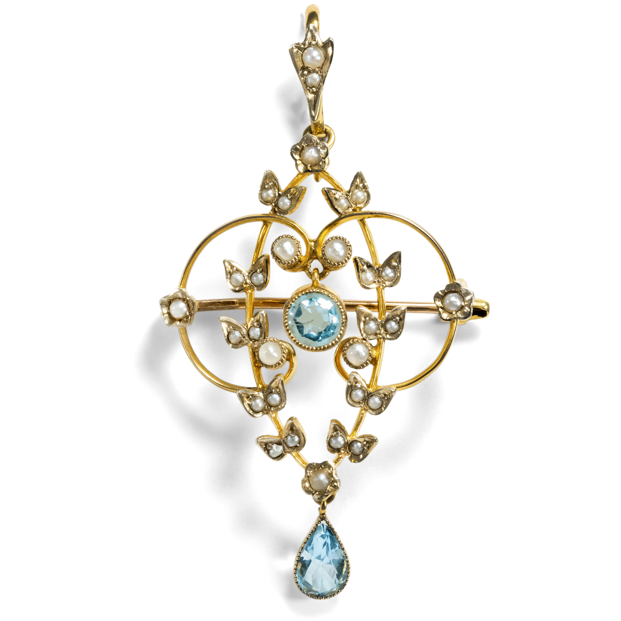 Delicate Pendant Brooch with Seed Pearls, England c. 1905