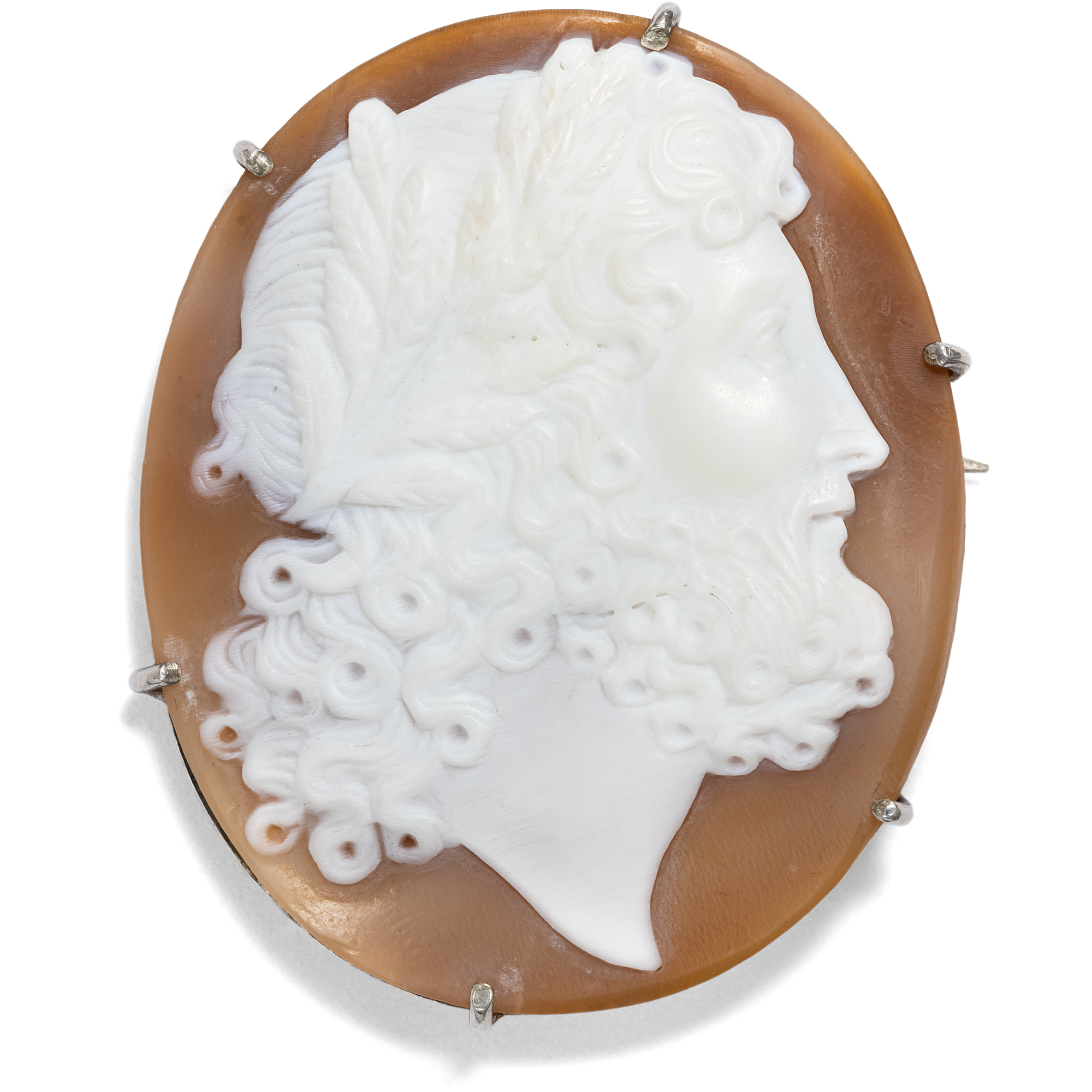 Exquisite Shell Cameo as a Brooch Set in Silver, Italy ca. 1860