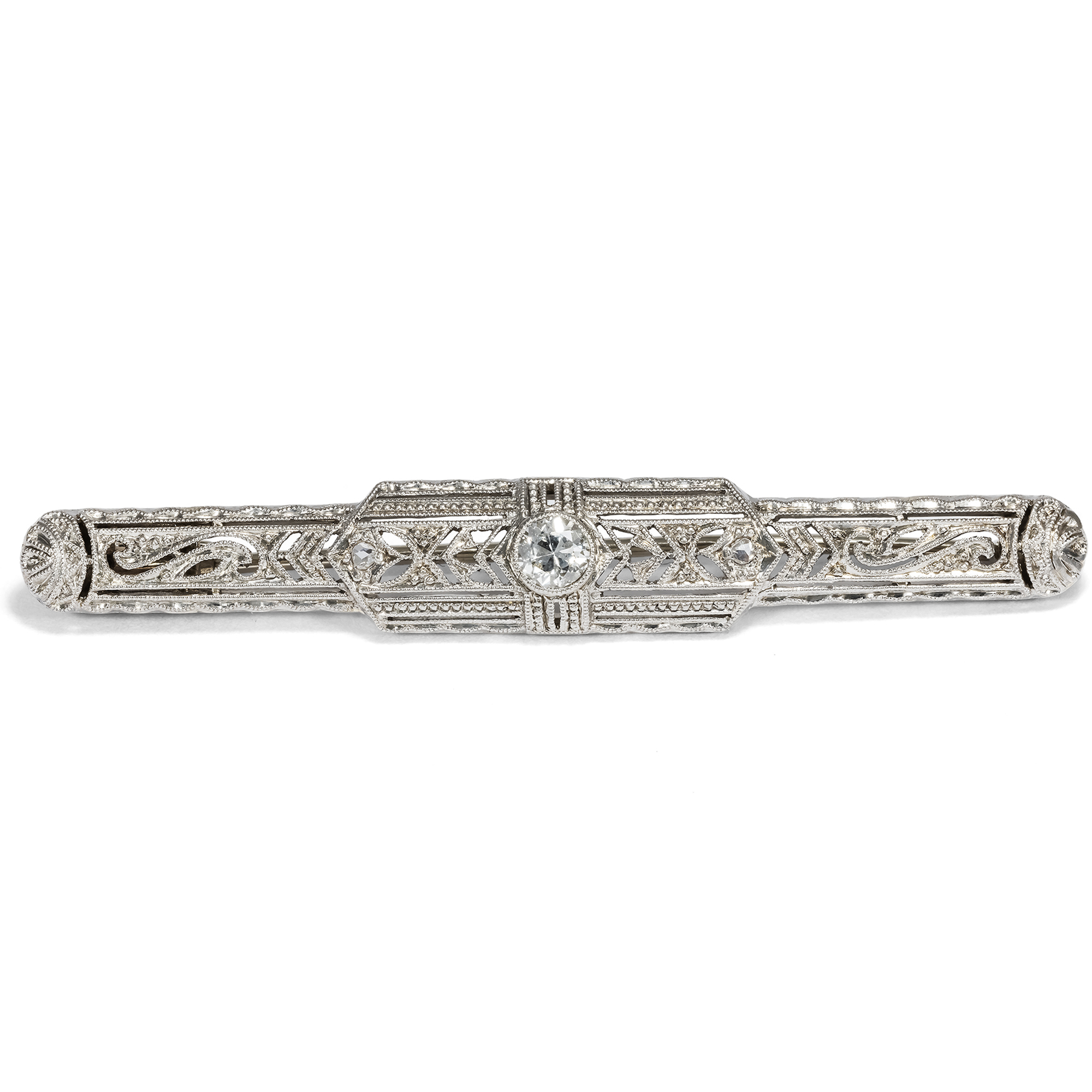 Timeless Déco Diamond and White Gold Bar Brooch, c. 1930