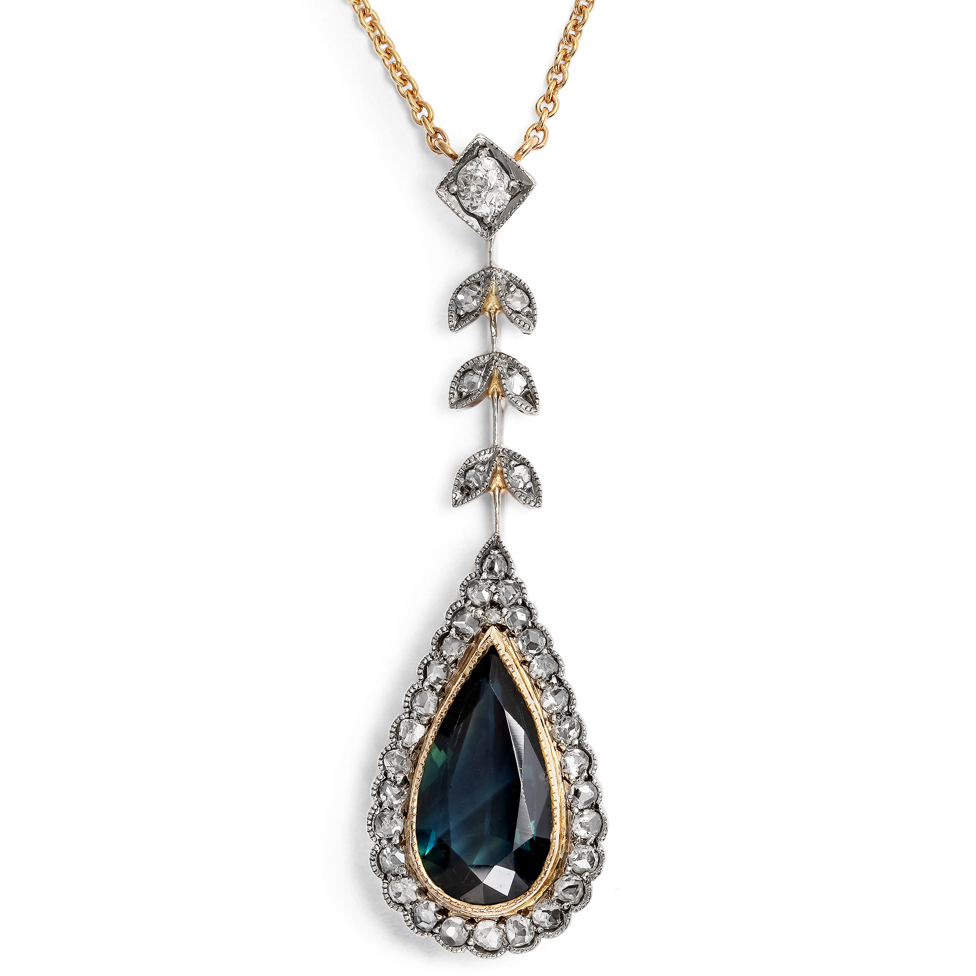 Elegantes antikes Collier mit Saphir & Diamanten, um 1905