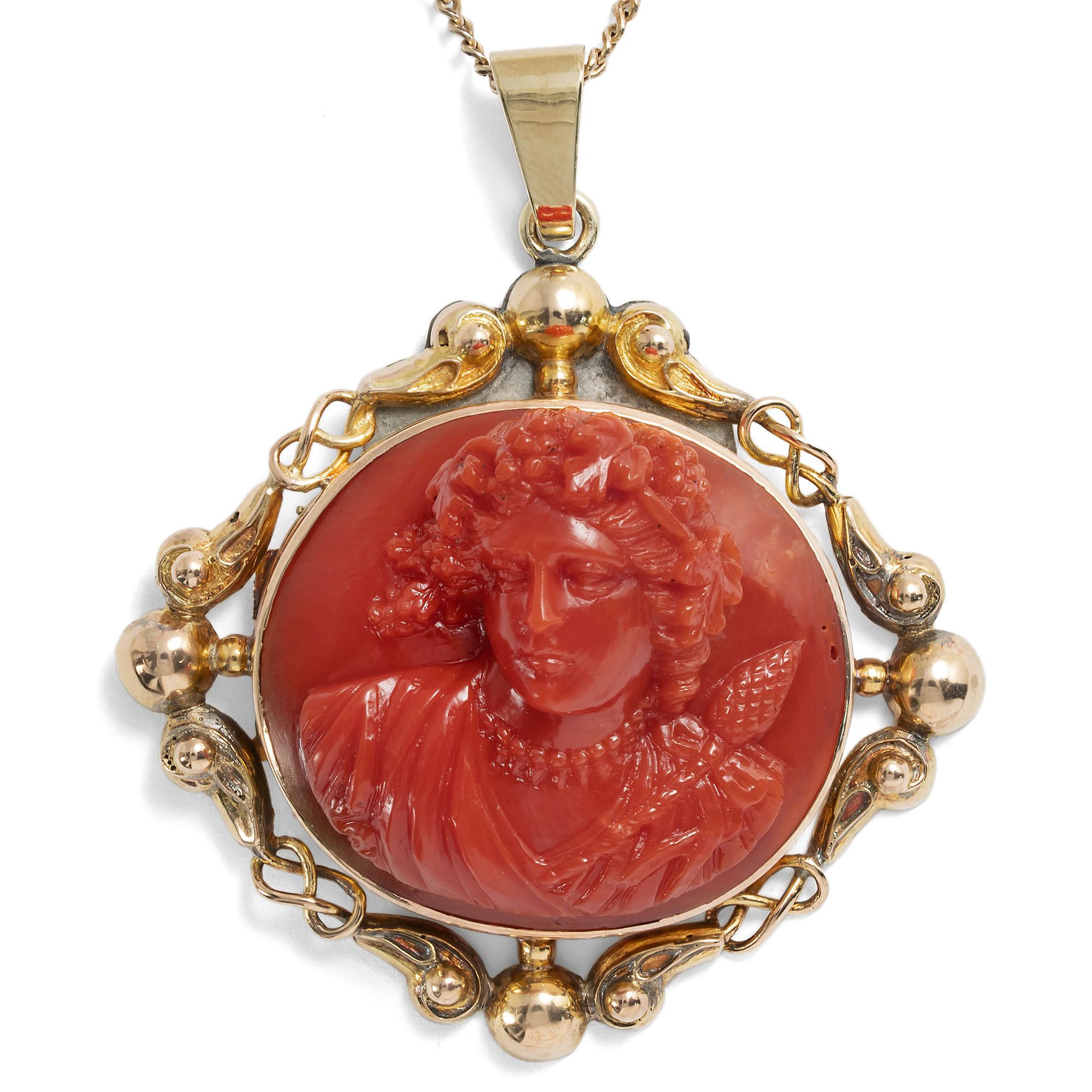 Rare Antique Coral Cameo set in Gold, Italy c. 1845