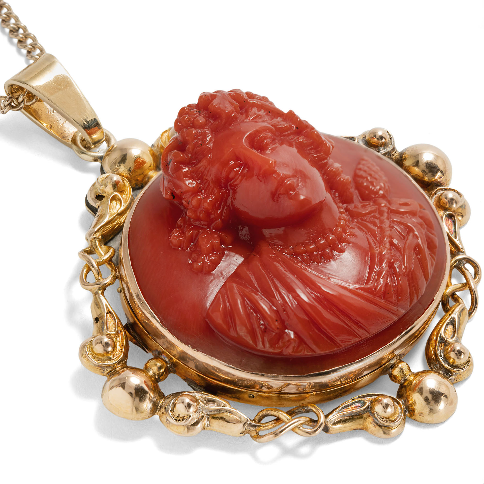 Rare Antique Coral Cameo set in Gold, Italy c. 1845