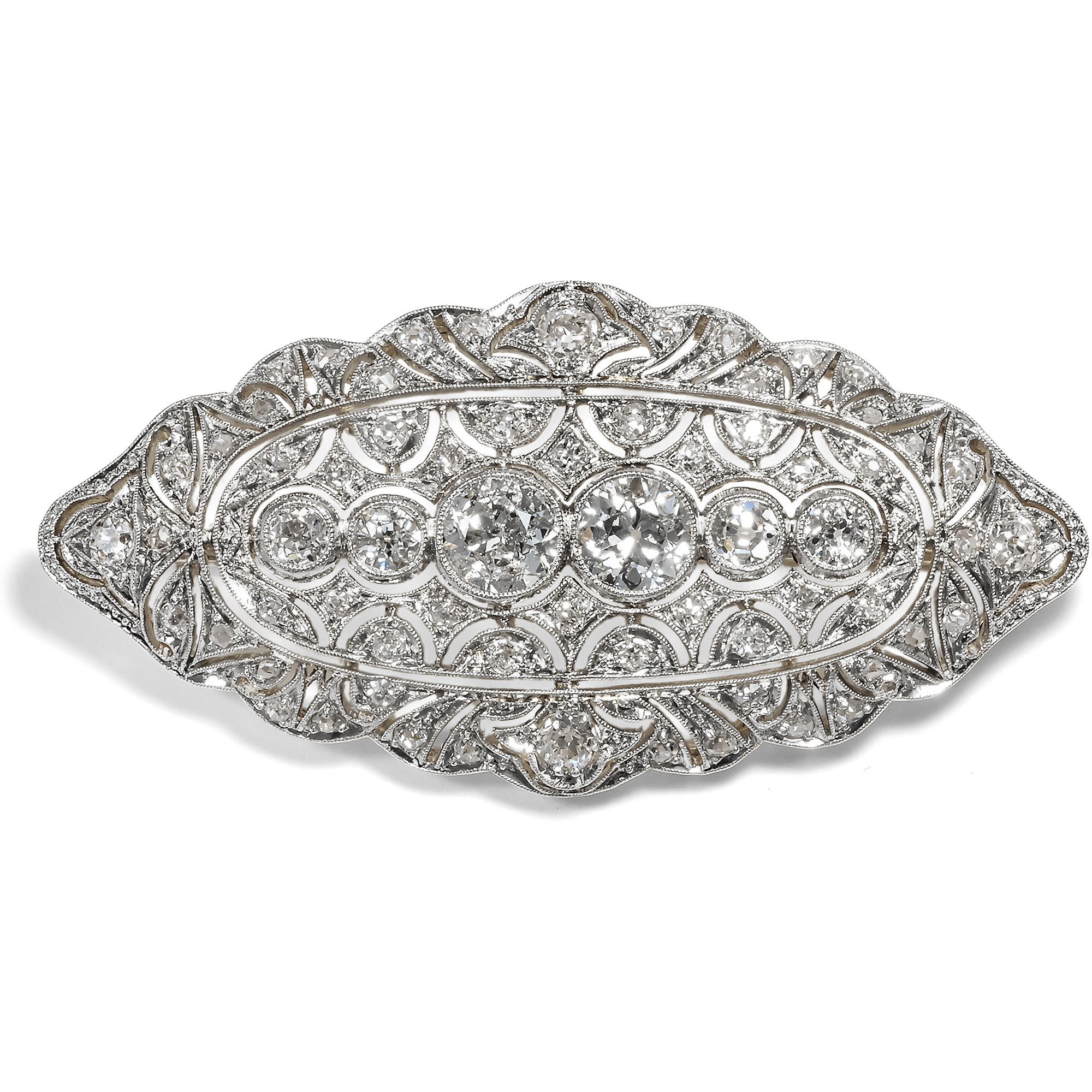 Glamorous Brooch With 2.69 Ct Diamonds In Gold & Platinum, Zagreb Circa 1935