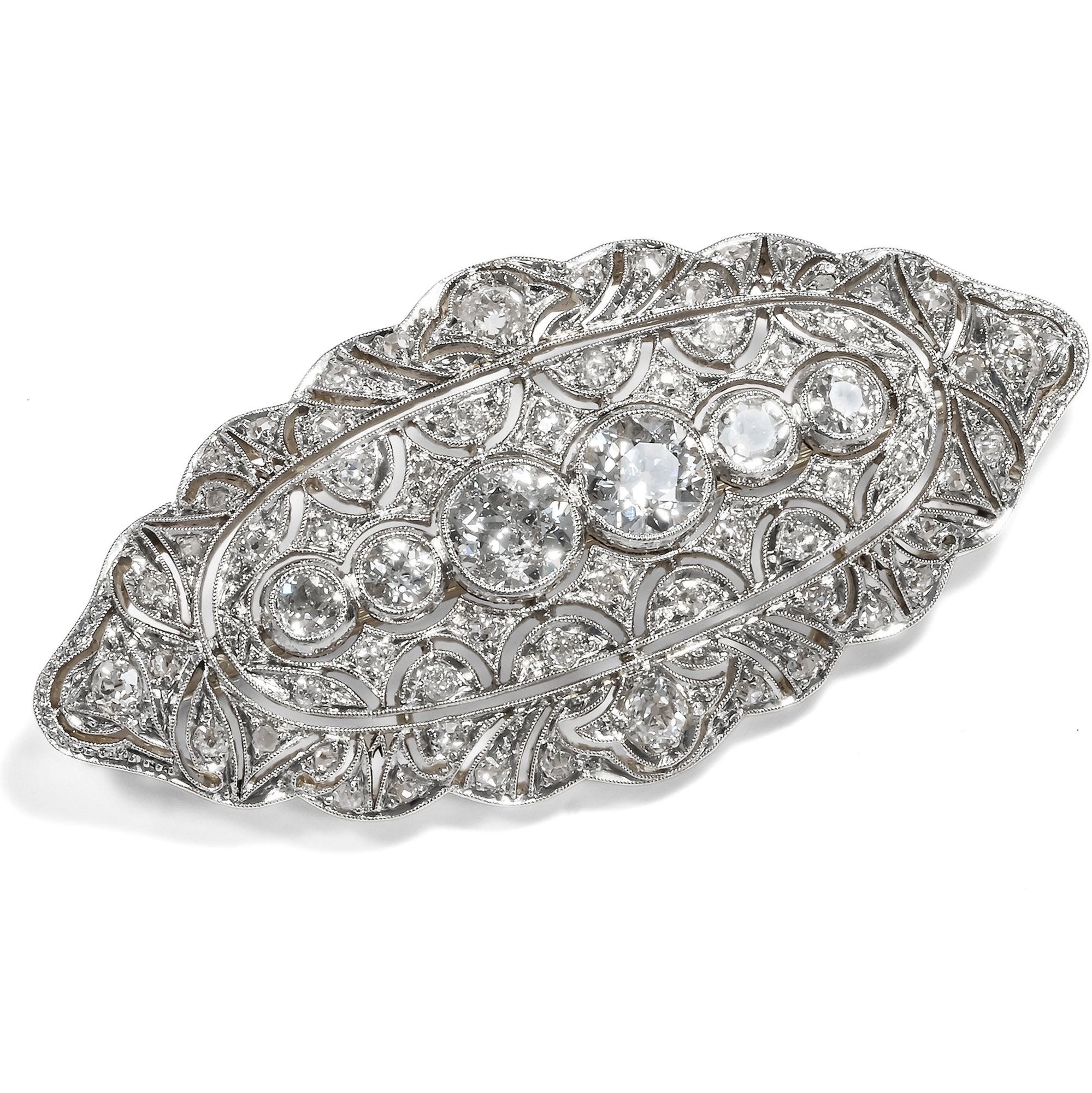 Glamorous Brooch With 2.69 Ct Diamonds In Gold & Platinum, Zagreb Circa 1935