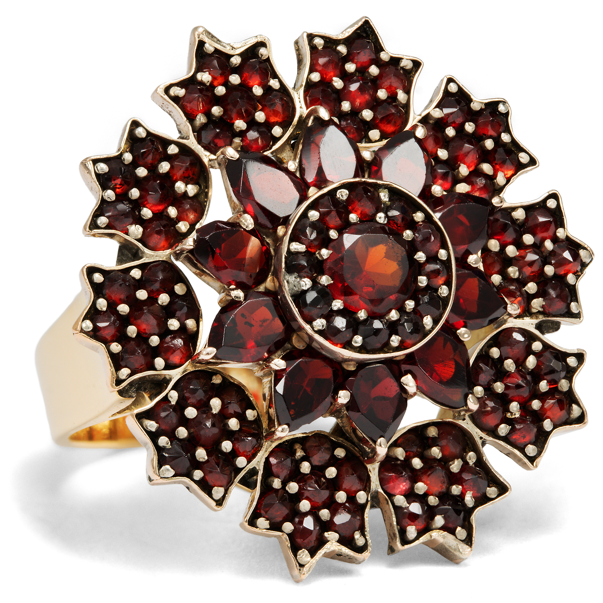 Large Vintage Ring Made From an Old Garnet Flower & Gold, Circa 1890 / Circa 1975
