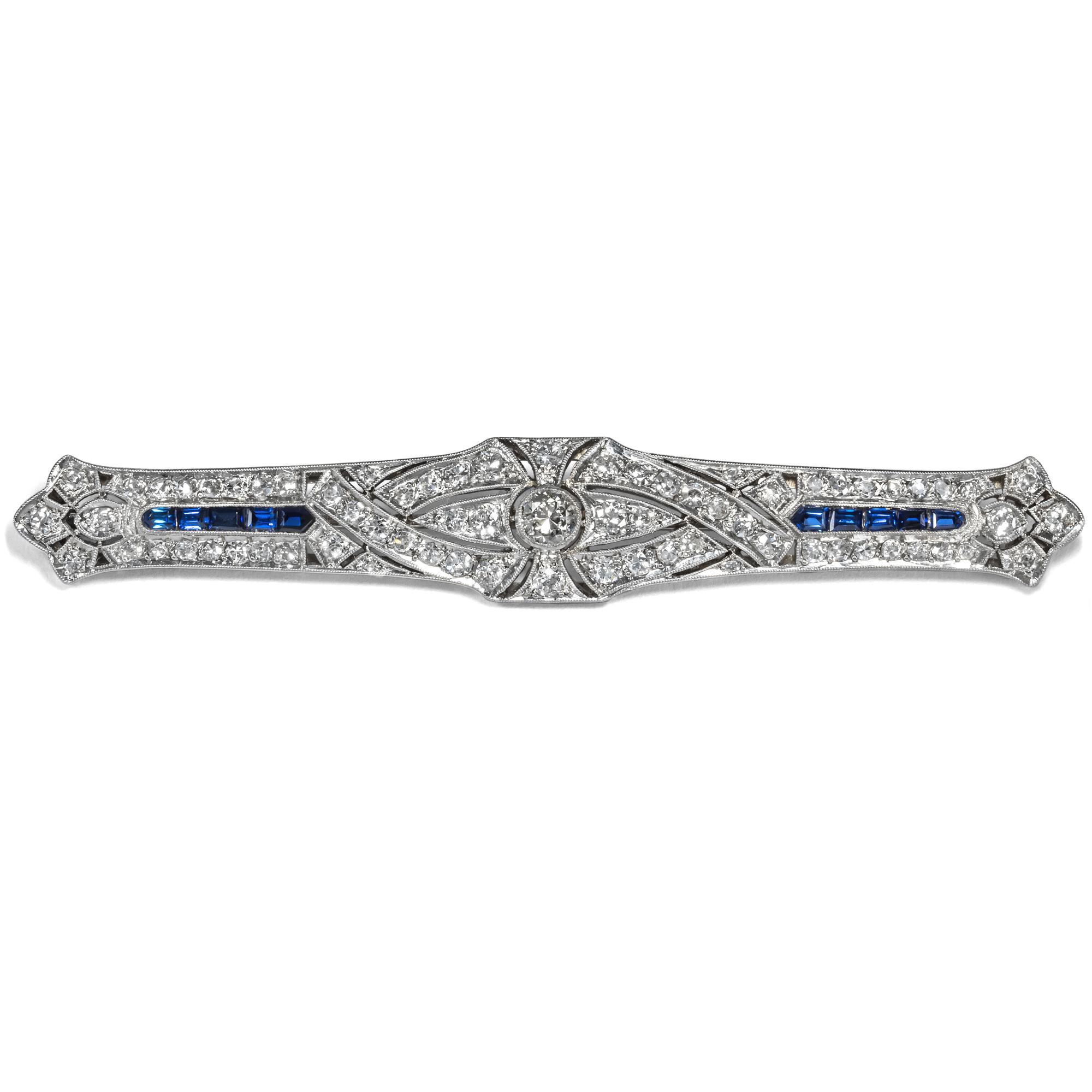 Glamorous Art Déco Brooch with Diamonds & Sapphires, c. 1930