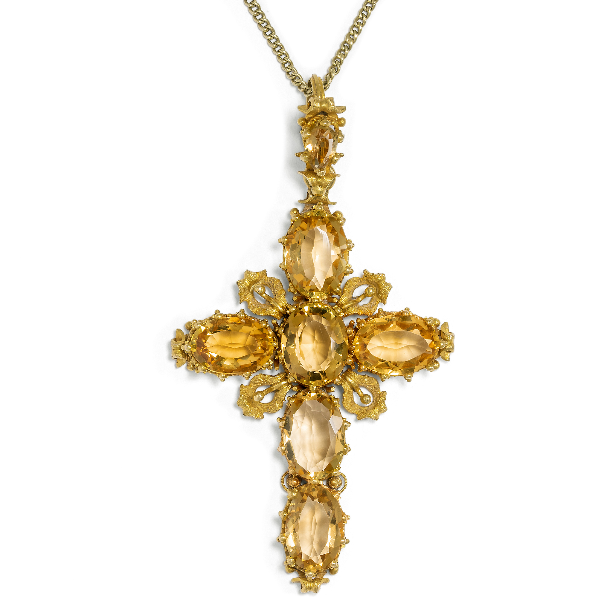 Fine Antique Citrine & Gold Cross Pendant, Circa 1830