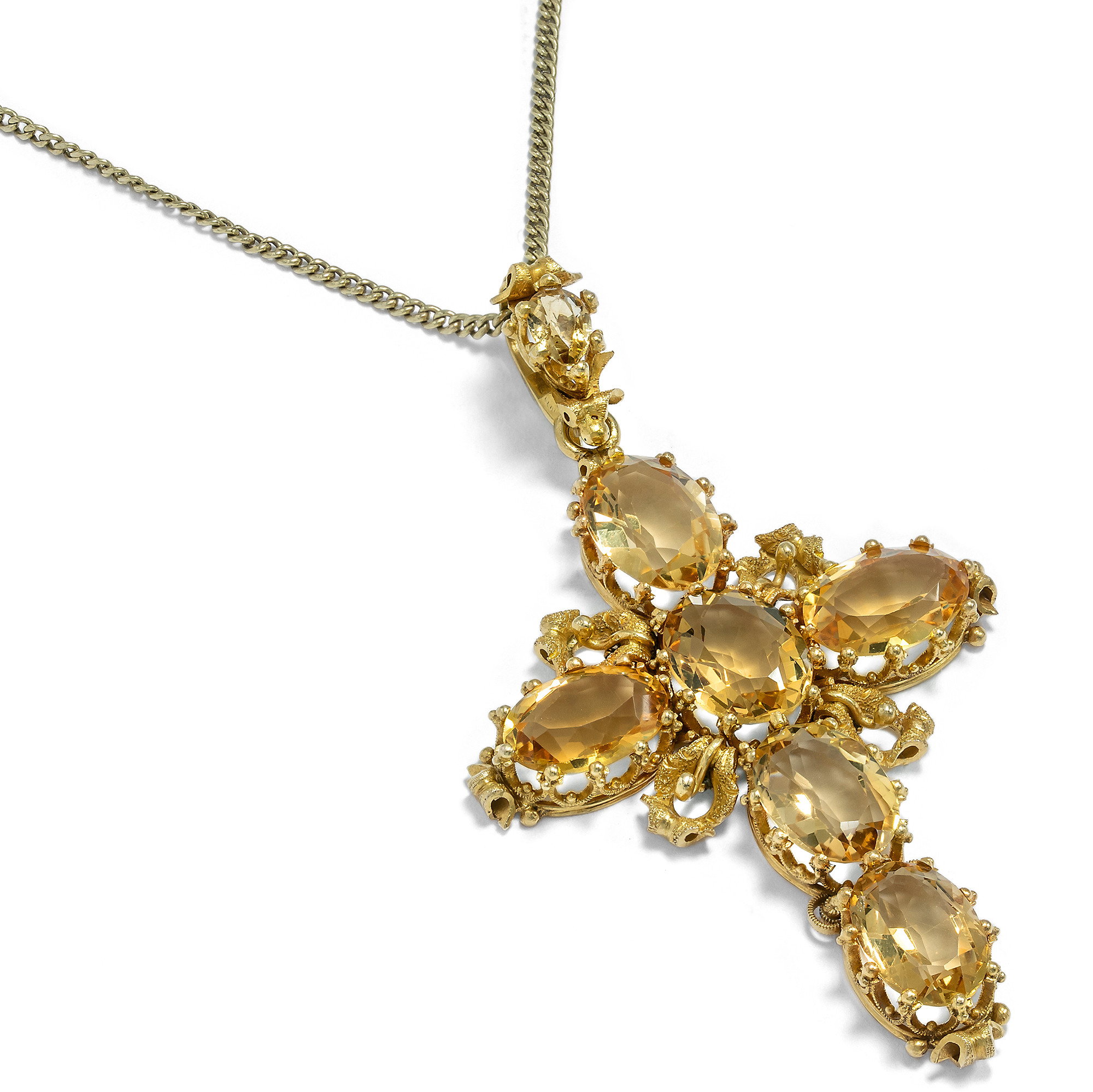 Fine Antique Citrine & Gold Cross Pendant, Circa 1830