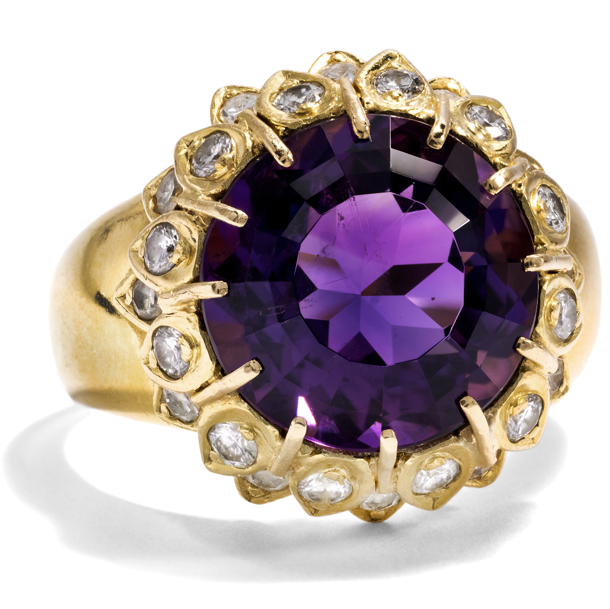 Prachtvoller vintage Ring mit Amethyst & Diamanten in Gelbgold, um 1980