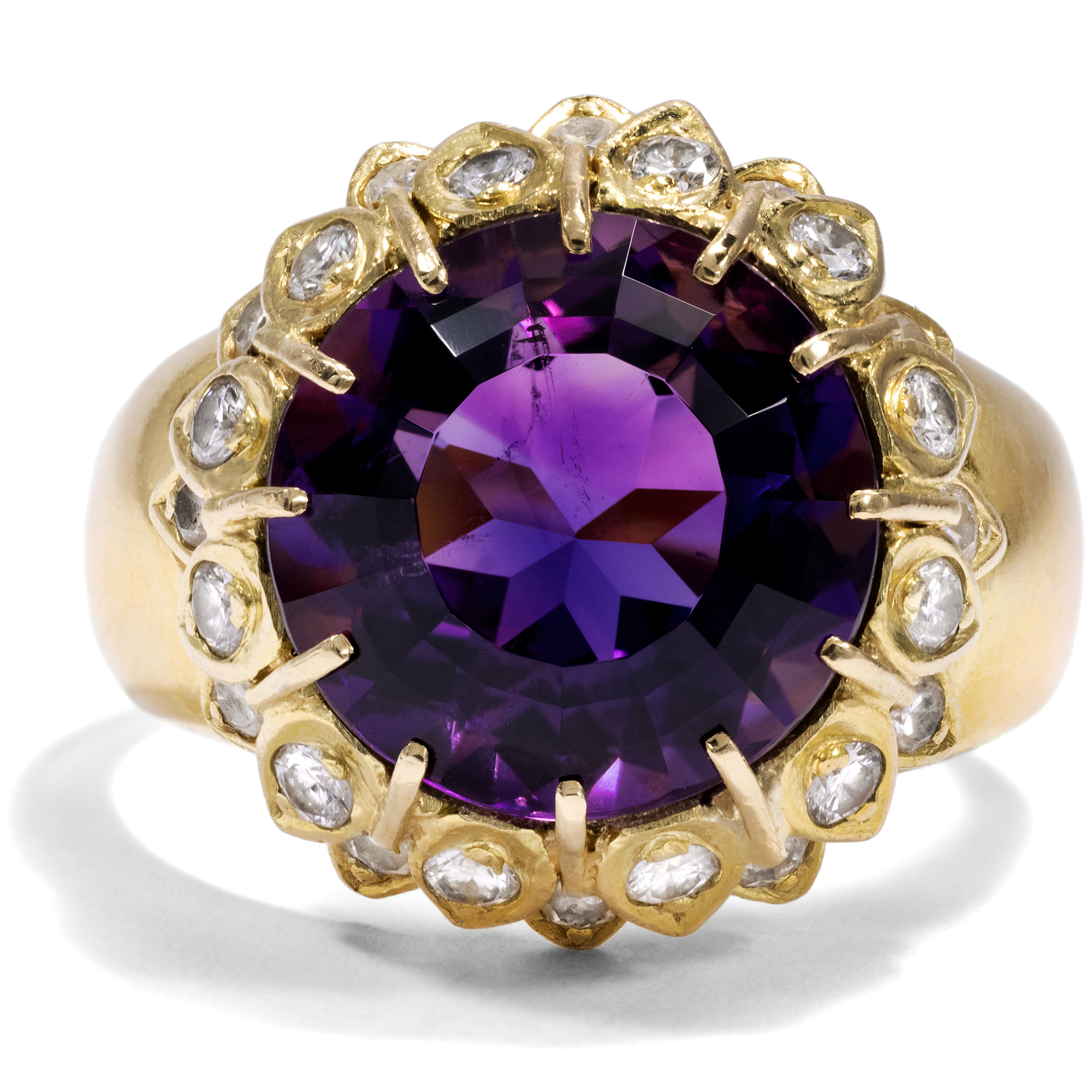 Magnificent Vintage Ring with Amethyst & Diamonds in Gold, c. 1980