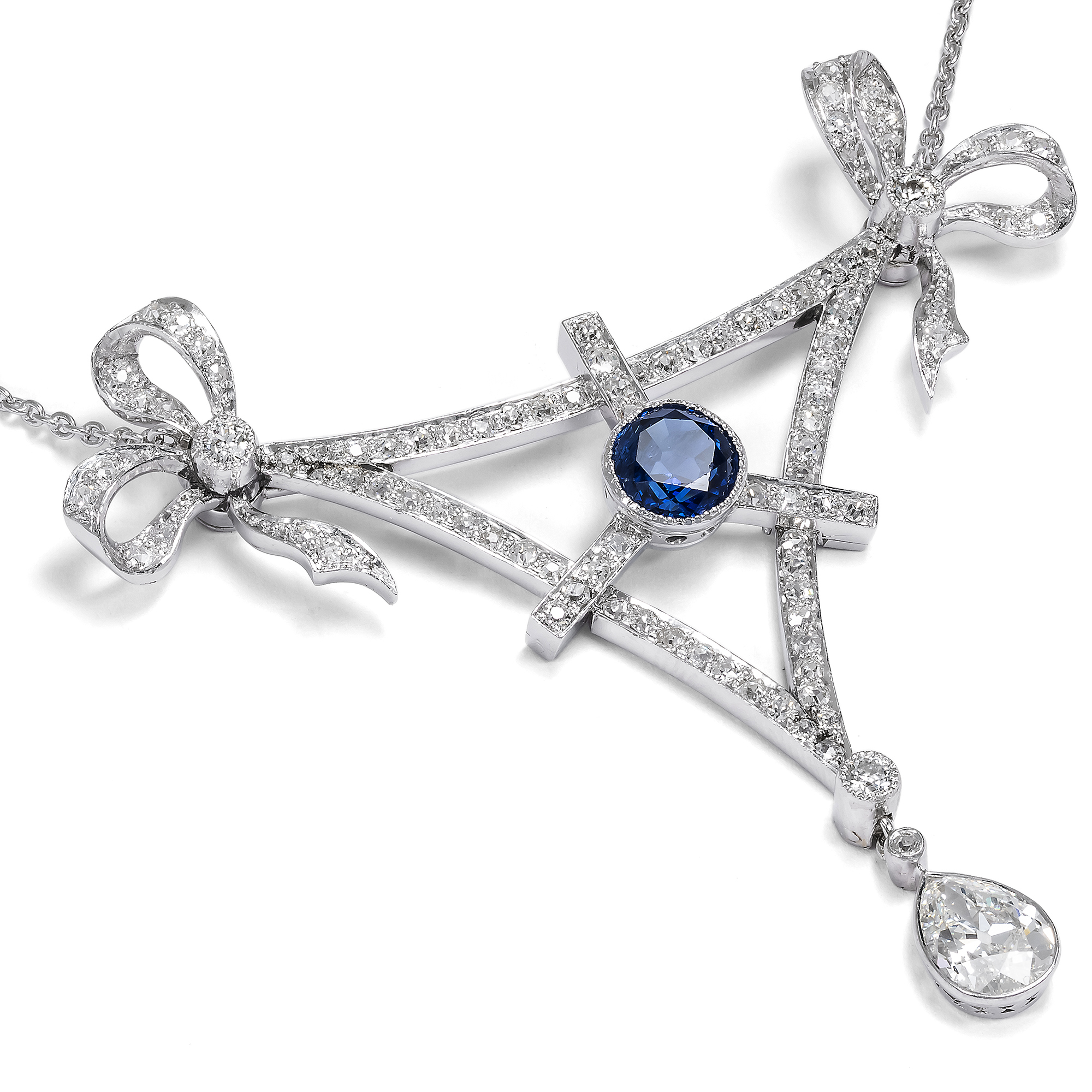 Antique Platinum Necklace with Sapphire & Diamonds, c. 1915