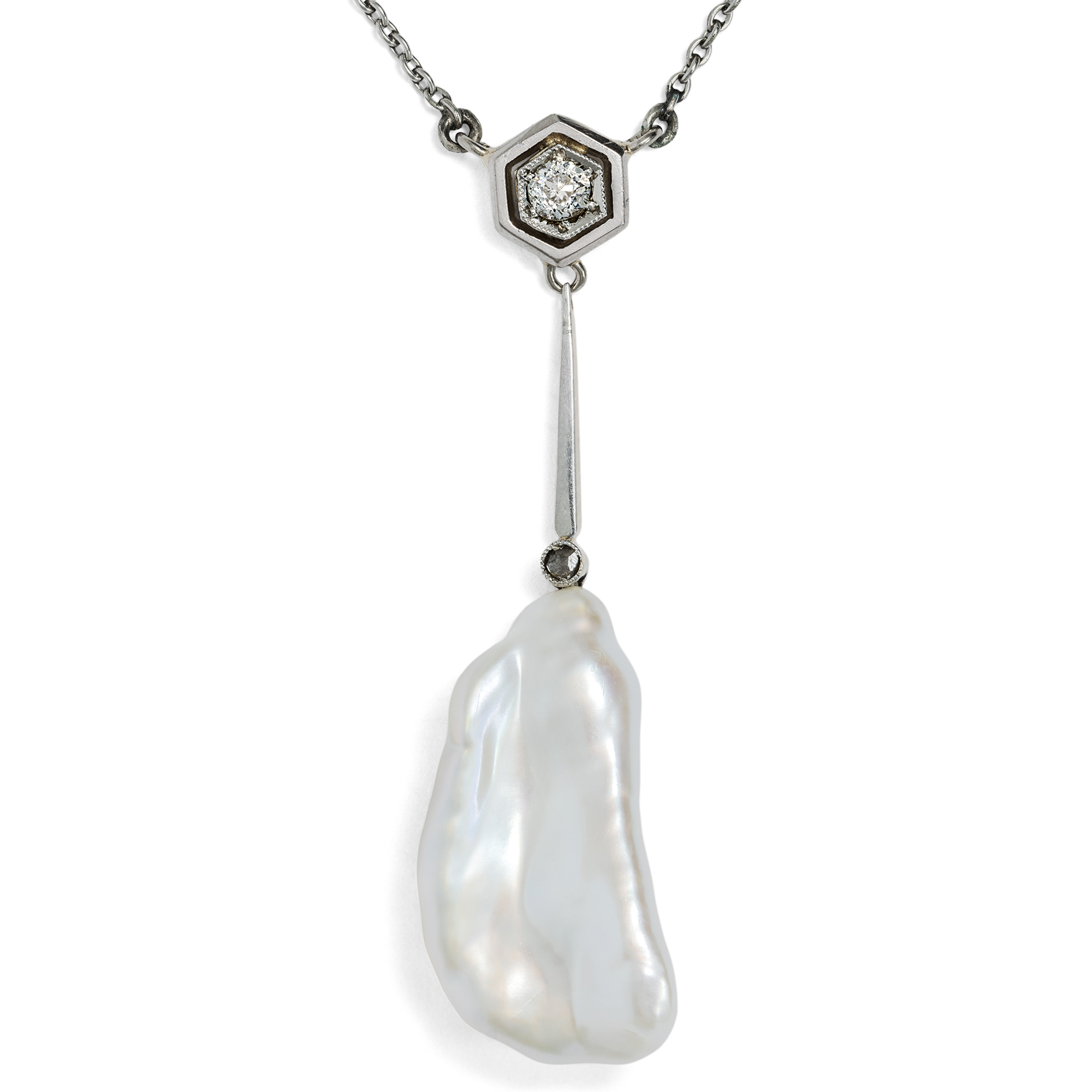 Elegantes Collier mit Diamanten & Perle aus antiken Elementen, um 1925 & später