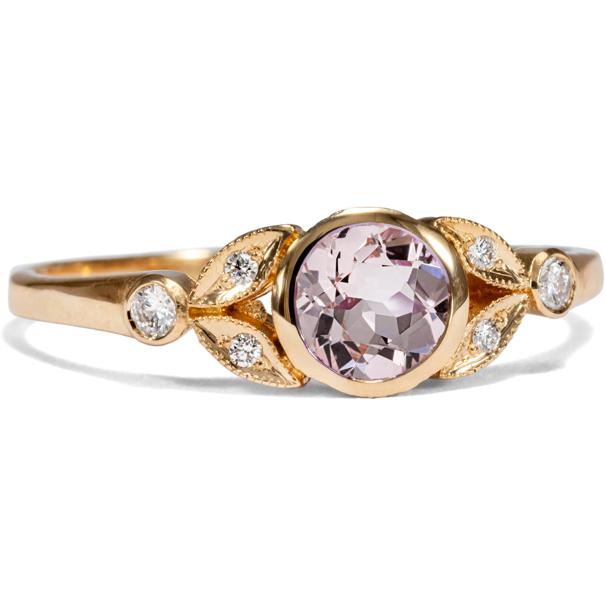 Unworn Ring with Morganite & Diamonds Set in Rose Gold, Made in Our Workshop