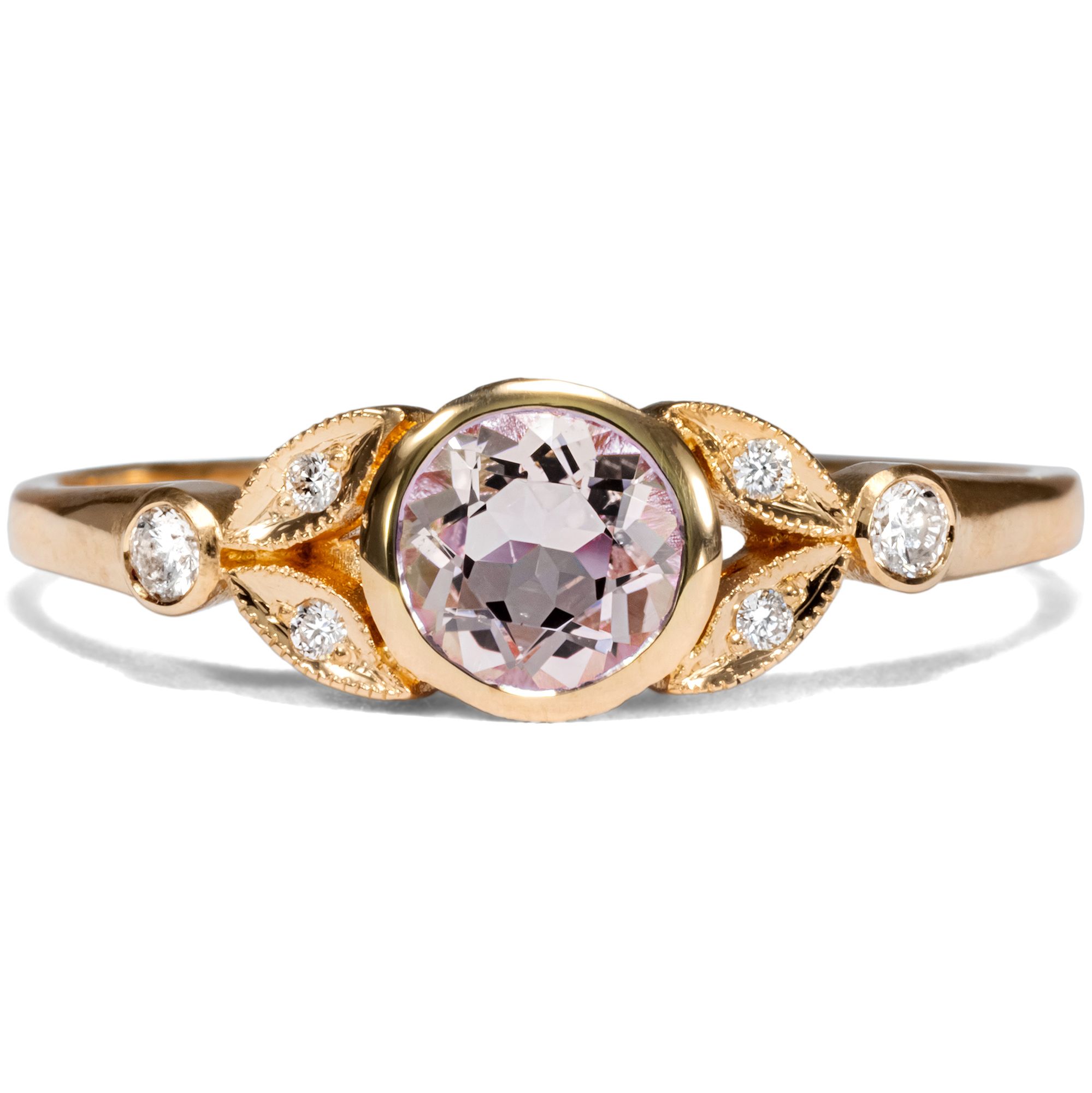 Unworn Ring with Morganite & Diamonds Set in Rose Gold, Made in Our Workshop