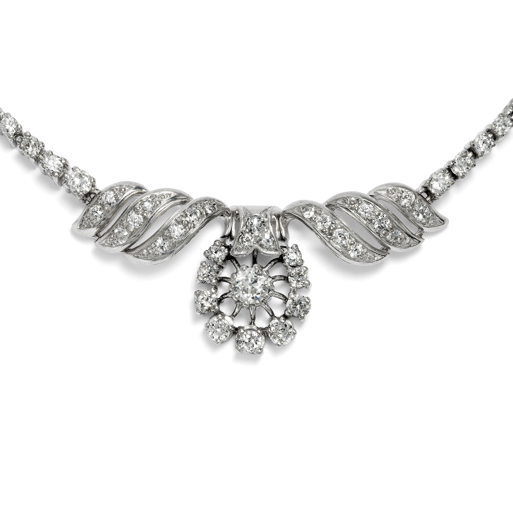 Glamorous Vintage Diamond Necklace in White Gold, Hanau c. 1955