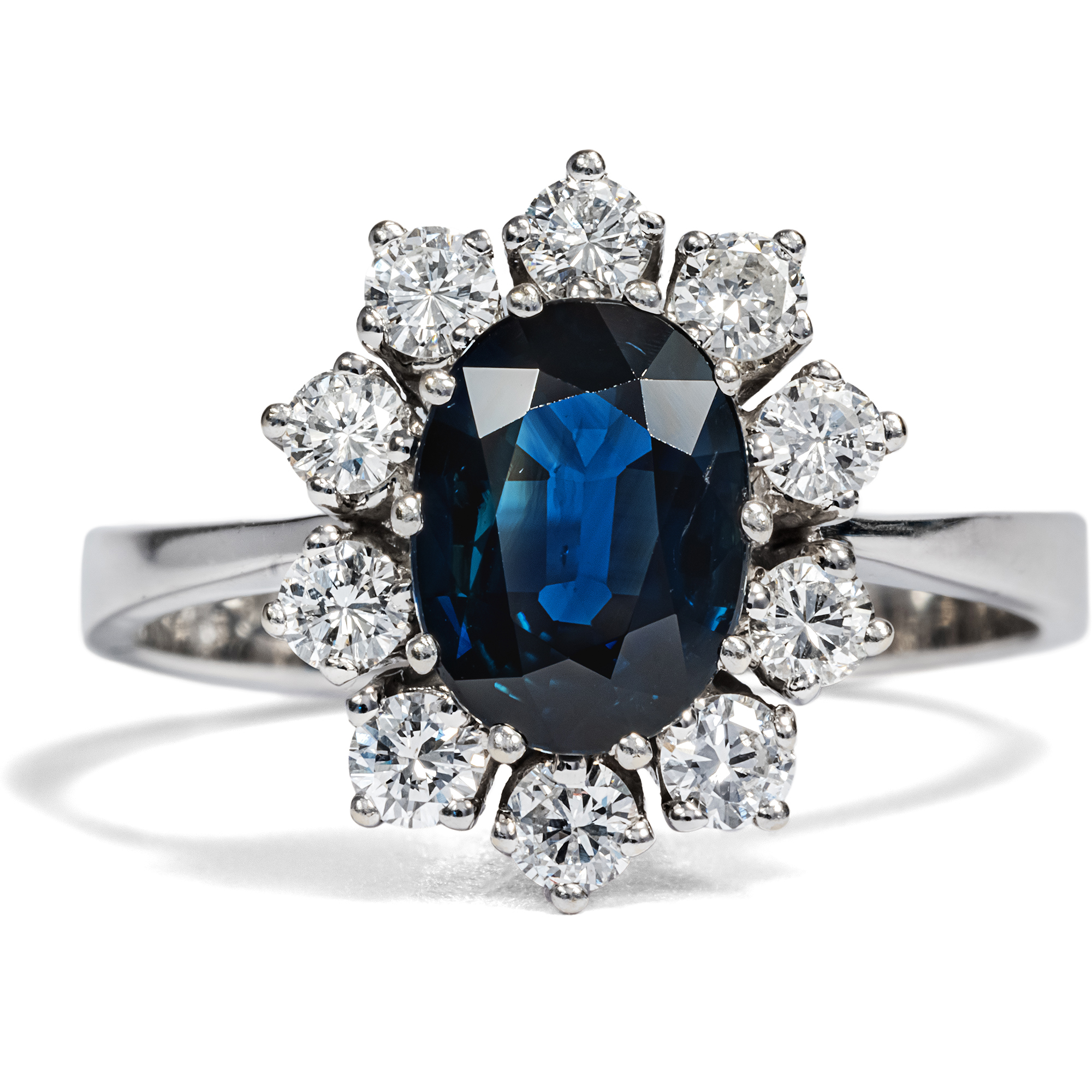 Timeless Entourage Ring With Sapphire & Diamonds in White Gold, ca. 1980