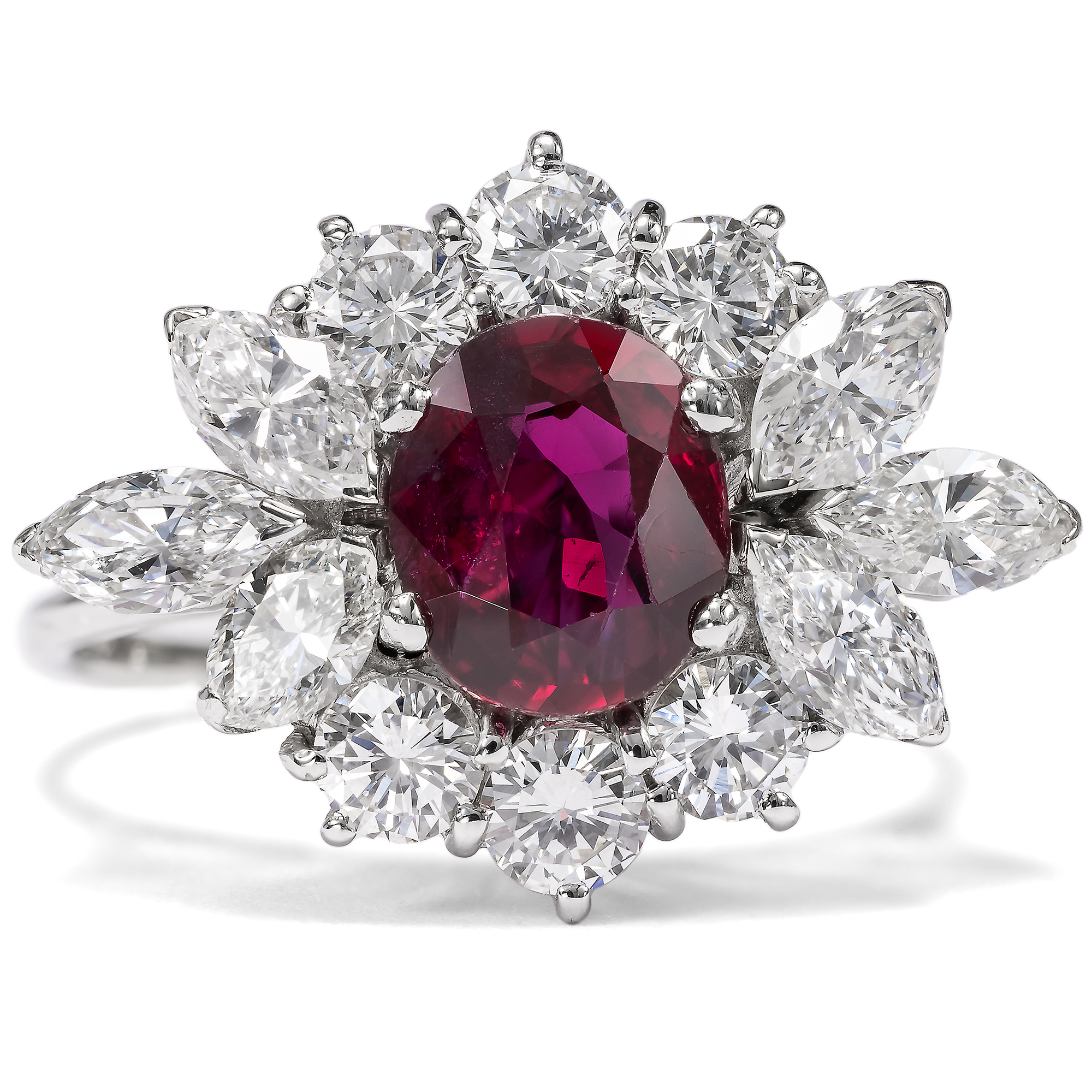 Vintage Ring With Ruby & Diamonds In White Gold, Italy Circa 1976