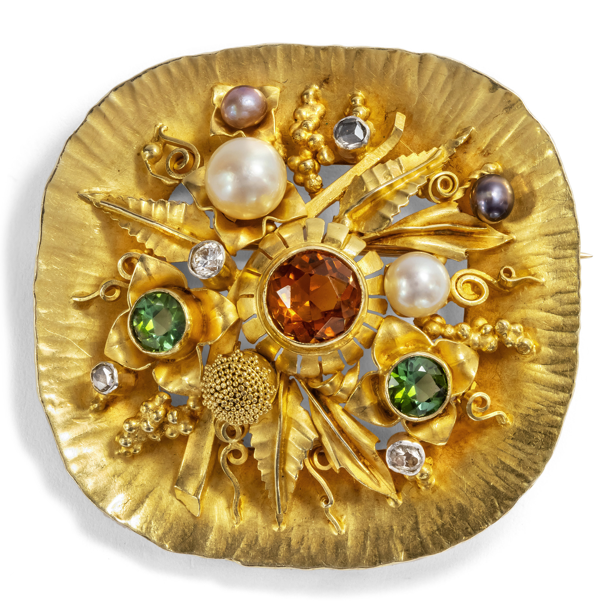 Exquisite Brooch with Gemstones & Pearls by Johann Michael Wilm, Munich c. 1950