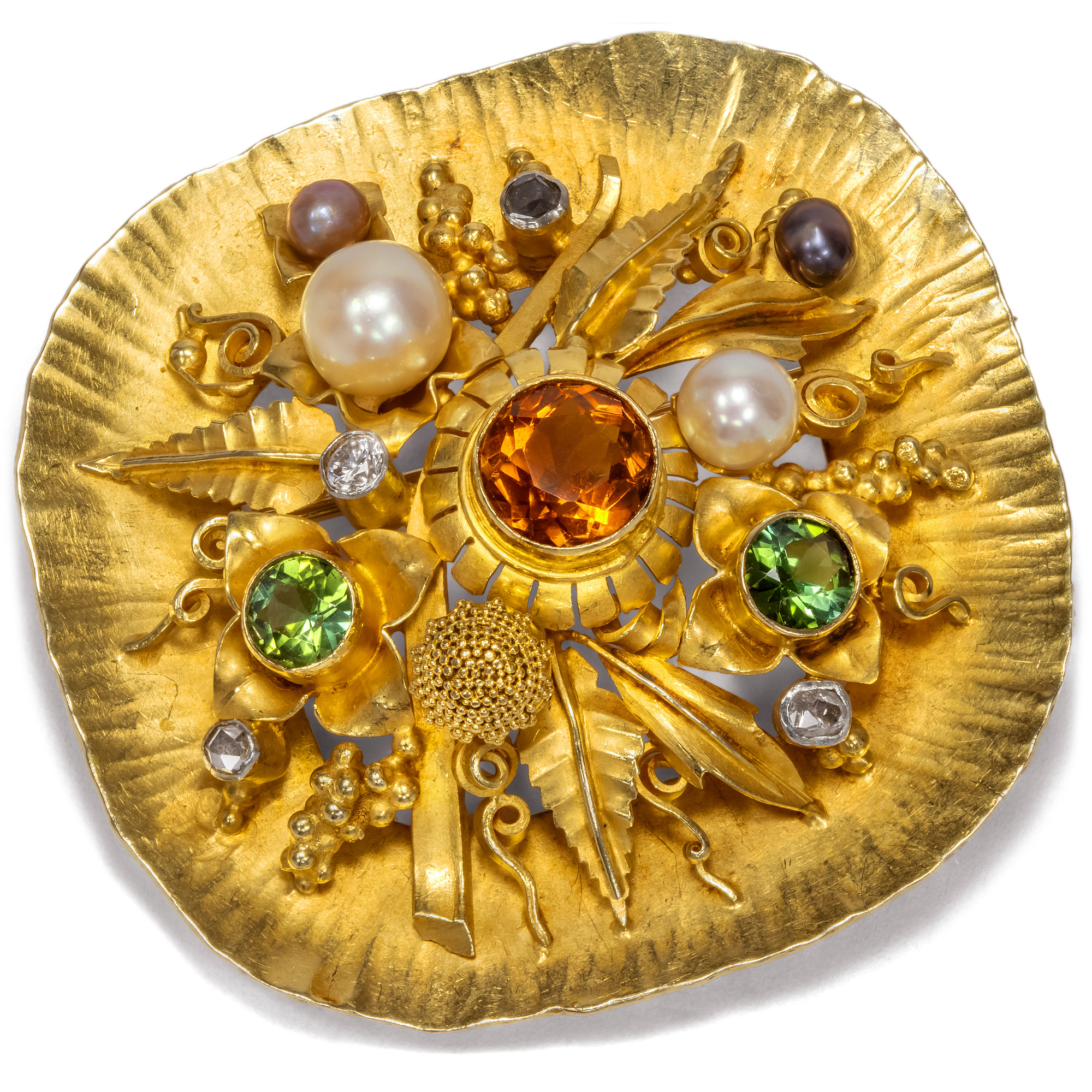 Exquisite Brooch with Gemstones & Pearls by Johann Michael Wilm, Munich c. 1950