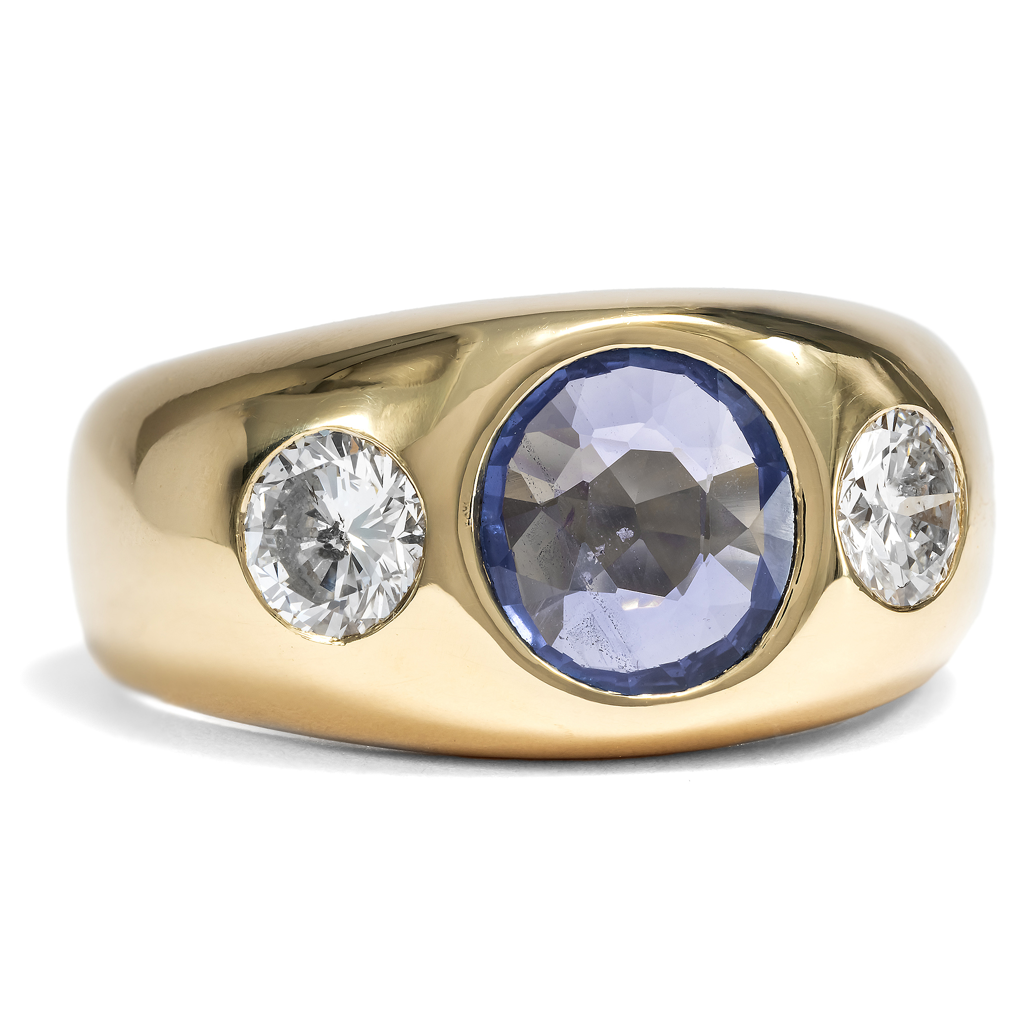 Solid Gold Alliance Ring With Blue Sapphire & Diamonds, Germany Circa 1965