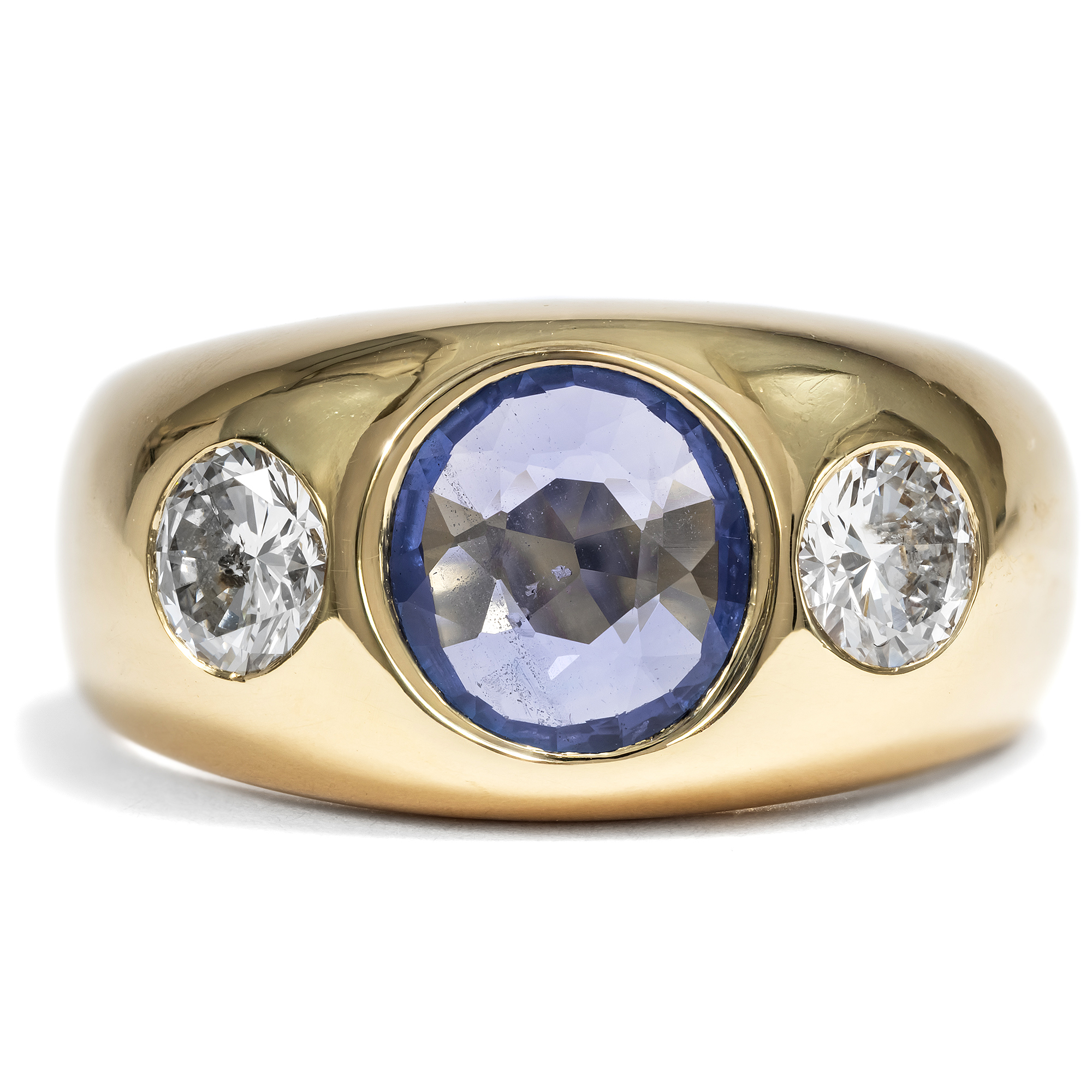 Solid Gold Alliance Ring With Blue Sapphire & Diamonds, Germany Circa 1965