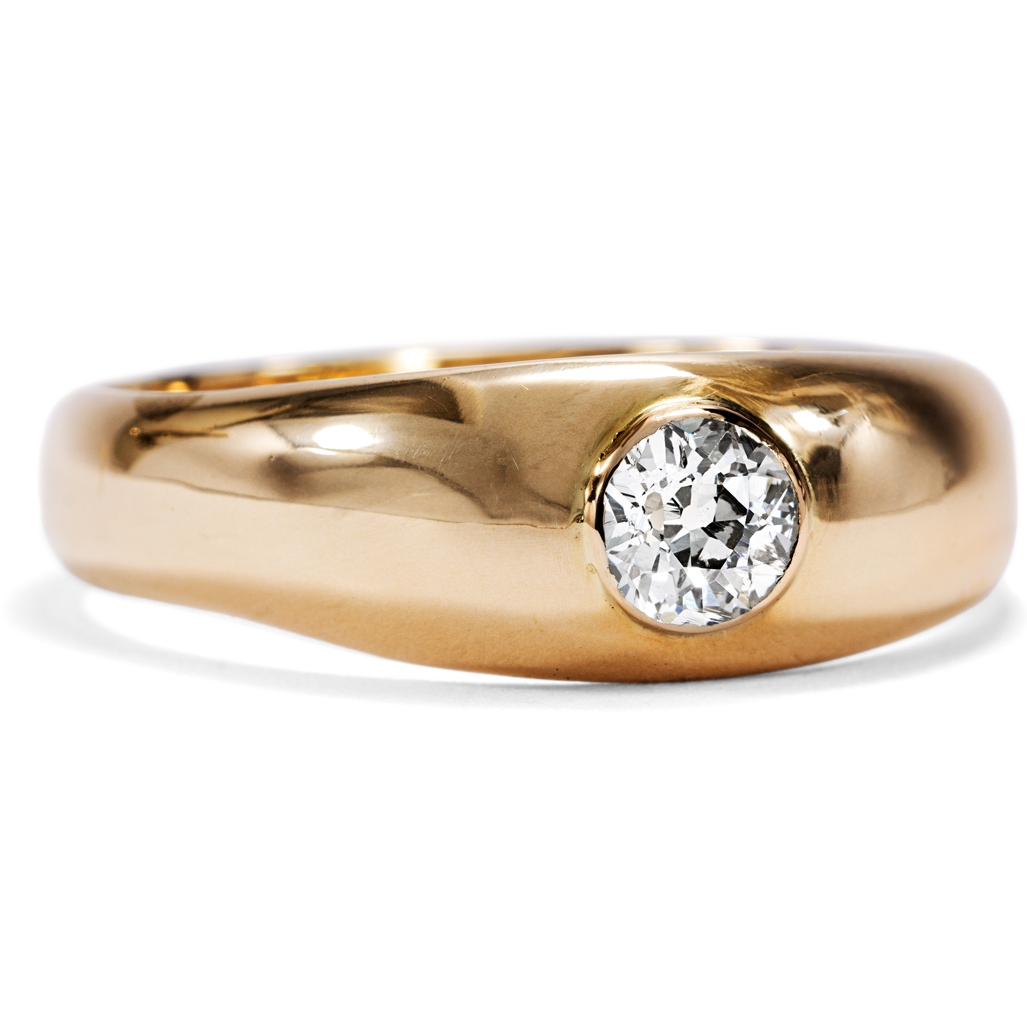 Classic Rose Gold Band Ring with Old Cut Diamond, c. 1900