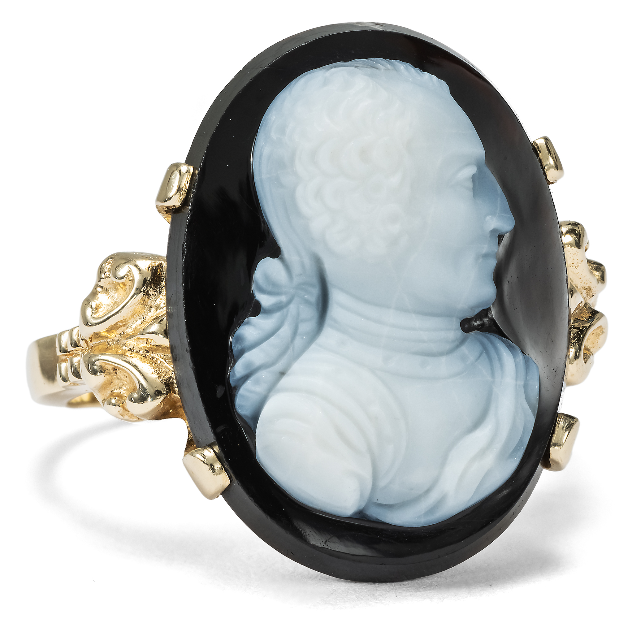 Vintage Gold Ring with Antique Onyx Cameo, c. 1880/1965