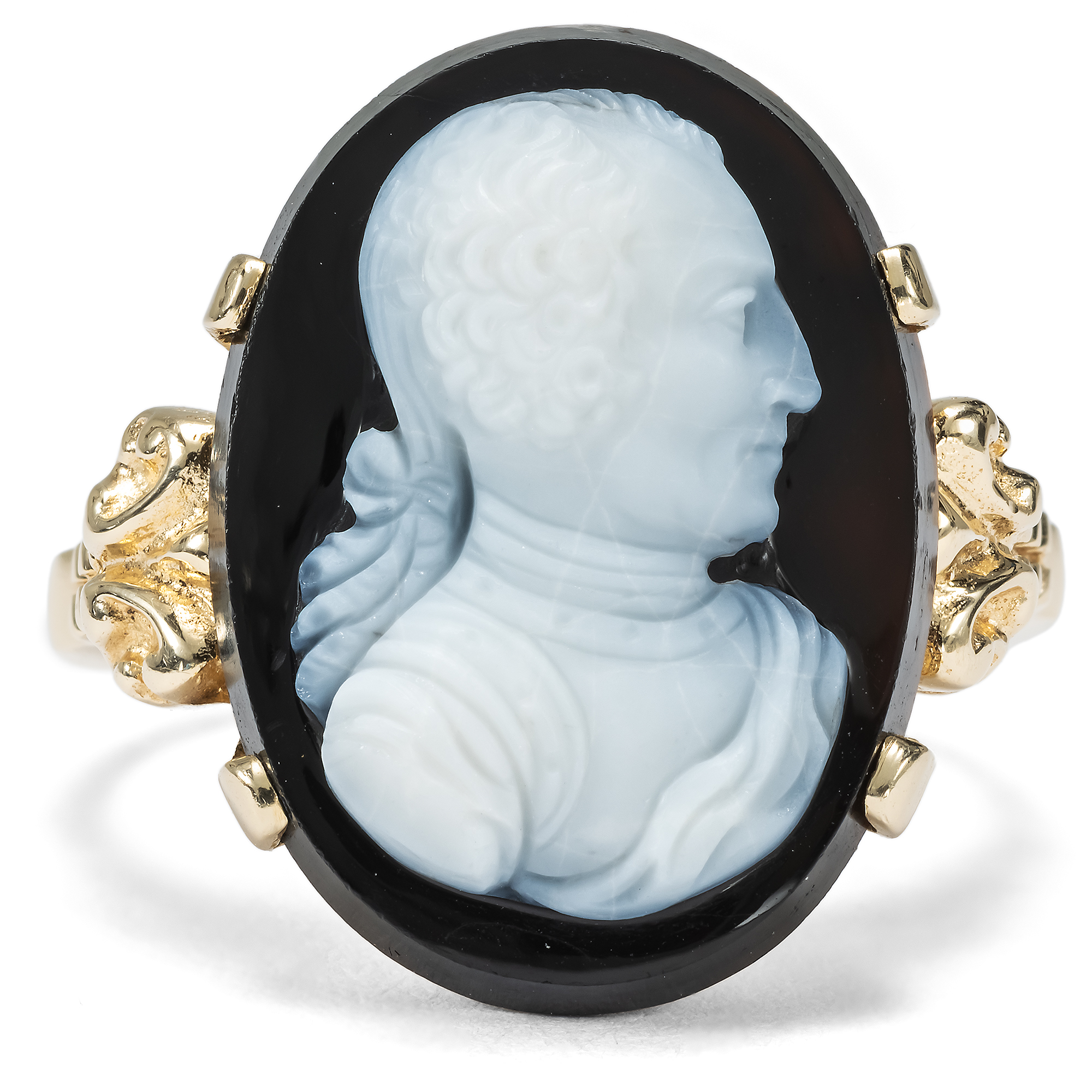 Vintage Gold Ring with Antique Onyx Cameo, c. 1880/1965