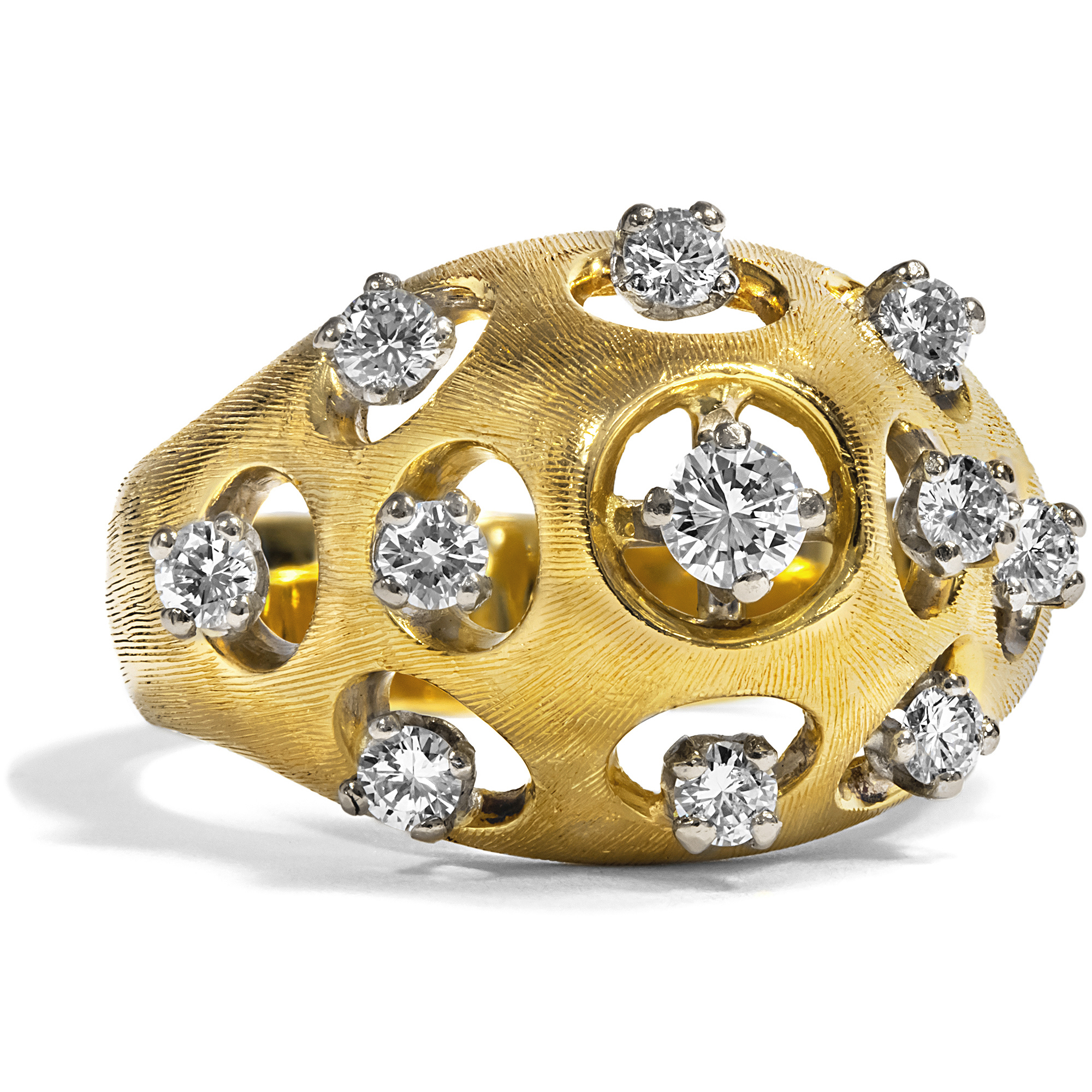 Expressive Gold Ring with Flawless Diamonds, c. 1965