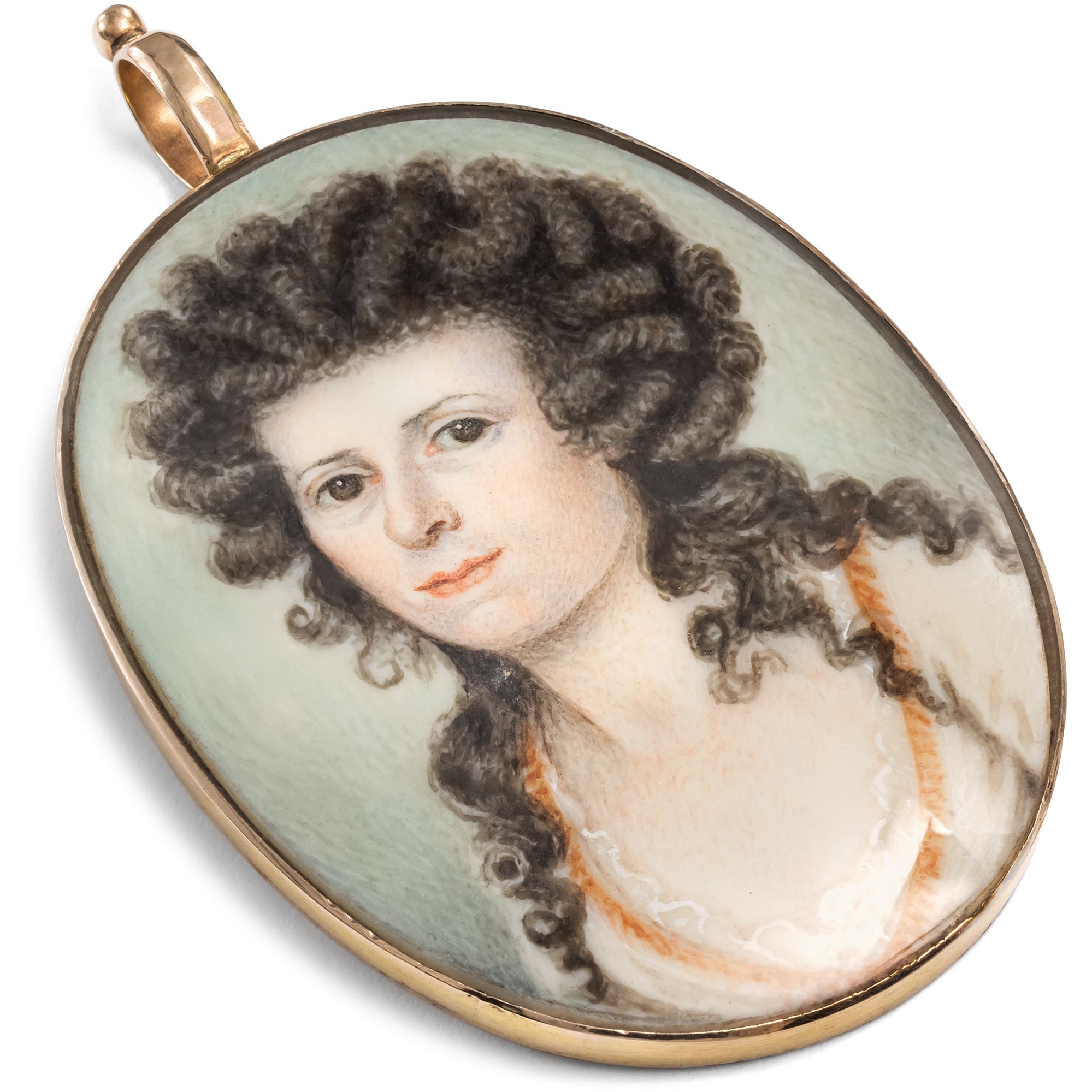 Feine Miniaturmalerei des Klassizismus in einer Goldfassung, um 1785 Feine Miniaturmalerei des Klassizismus in einer Goldfassung, um 1785