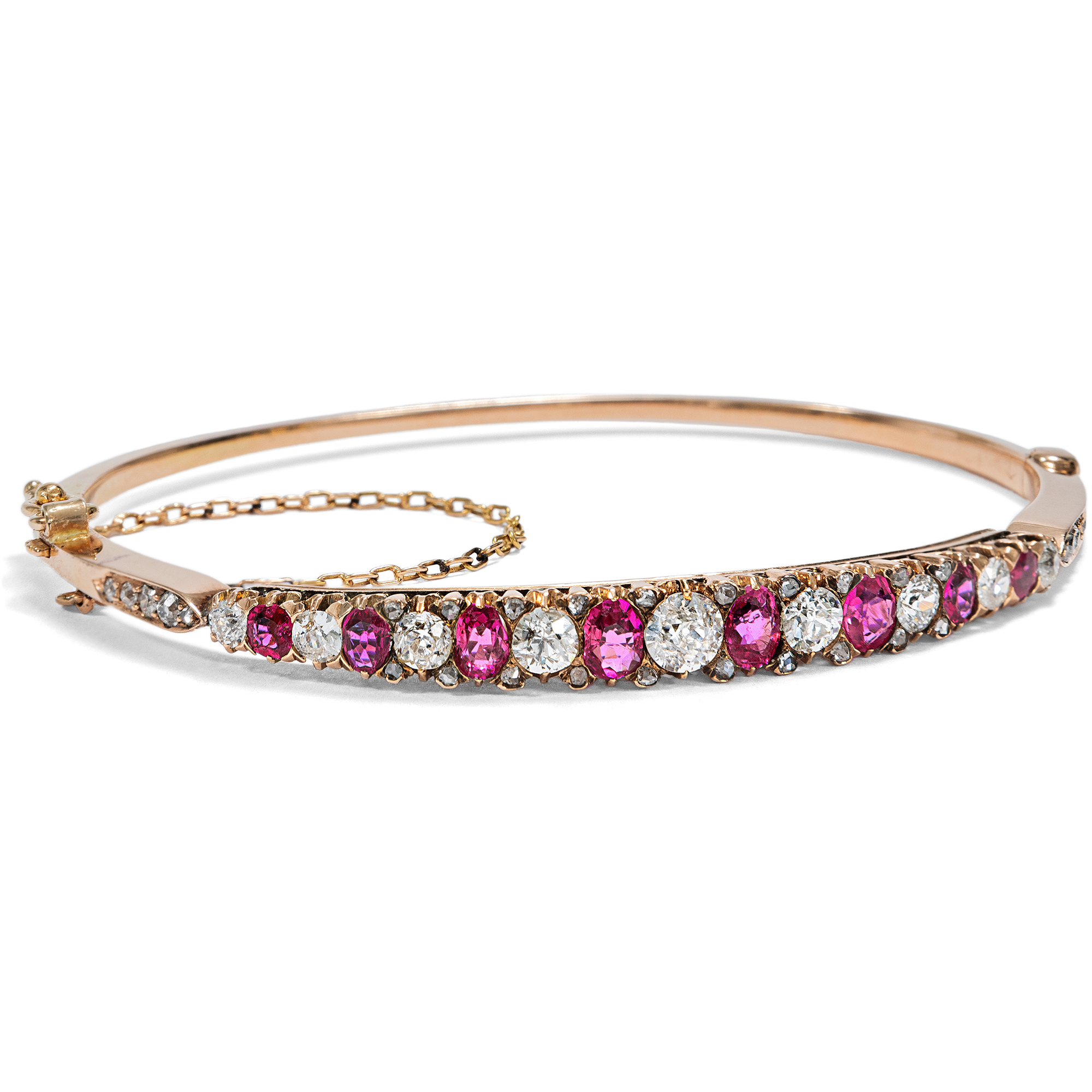 Antique Ruby and Diamond Bangle in Rose Gold, c. 1890s