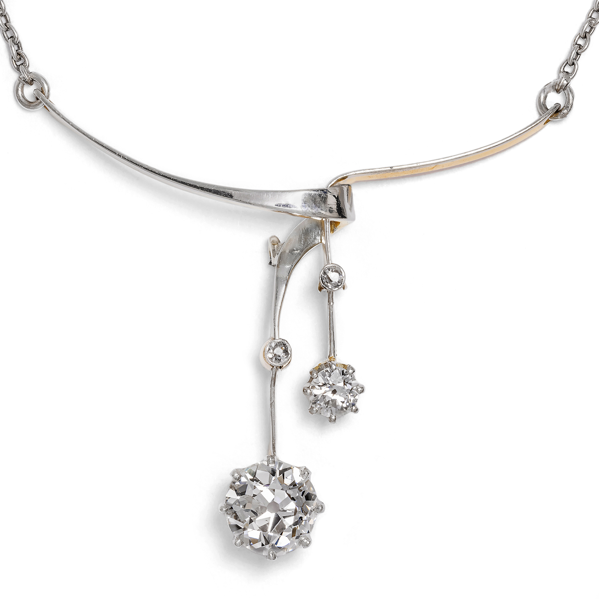 Antique Diamond Negligé Necklace in Platinum on Gold, c. 1905