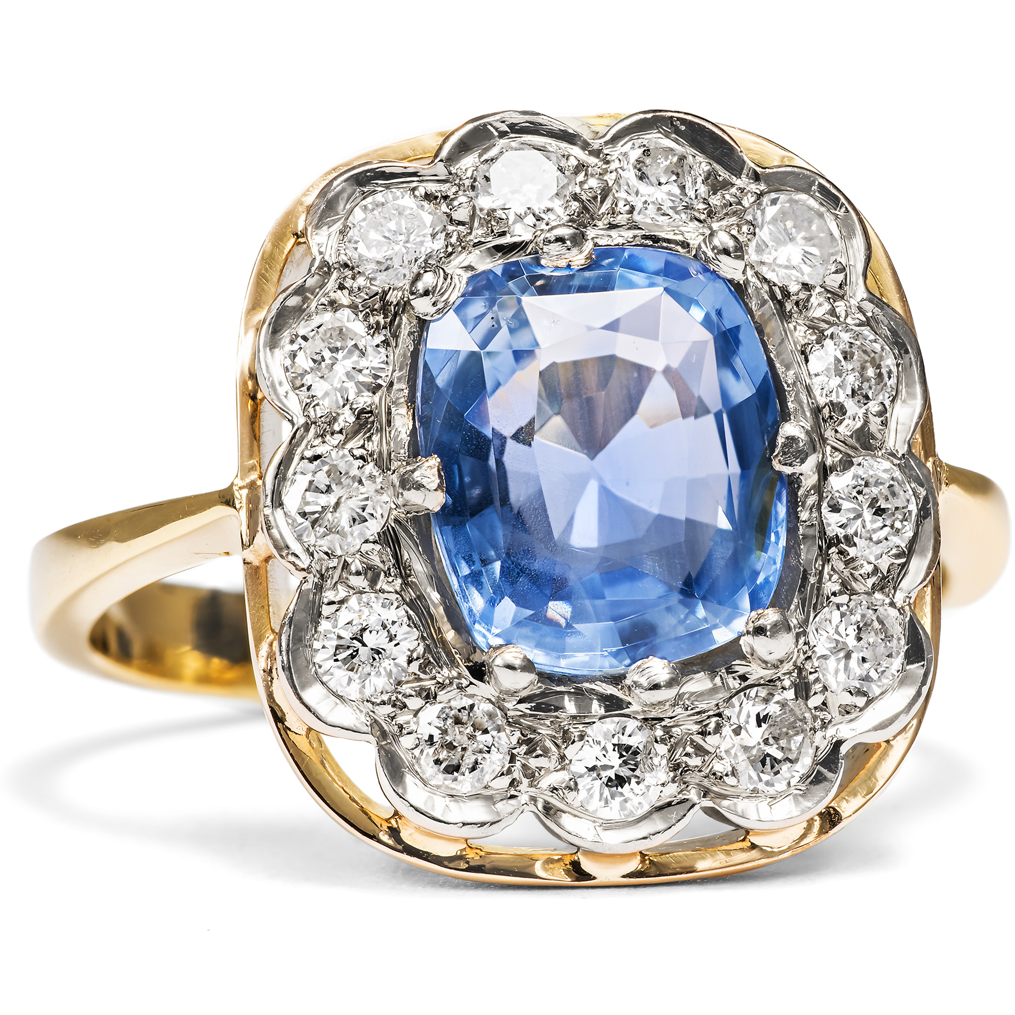 Vintage Ring mit unbehandeltem Saphir & Diamanten in Gold, um 1950 Vintage Ring mit unbehandeltem Saphir & Diamanten in Gold, um 1950