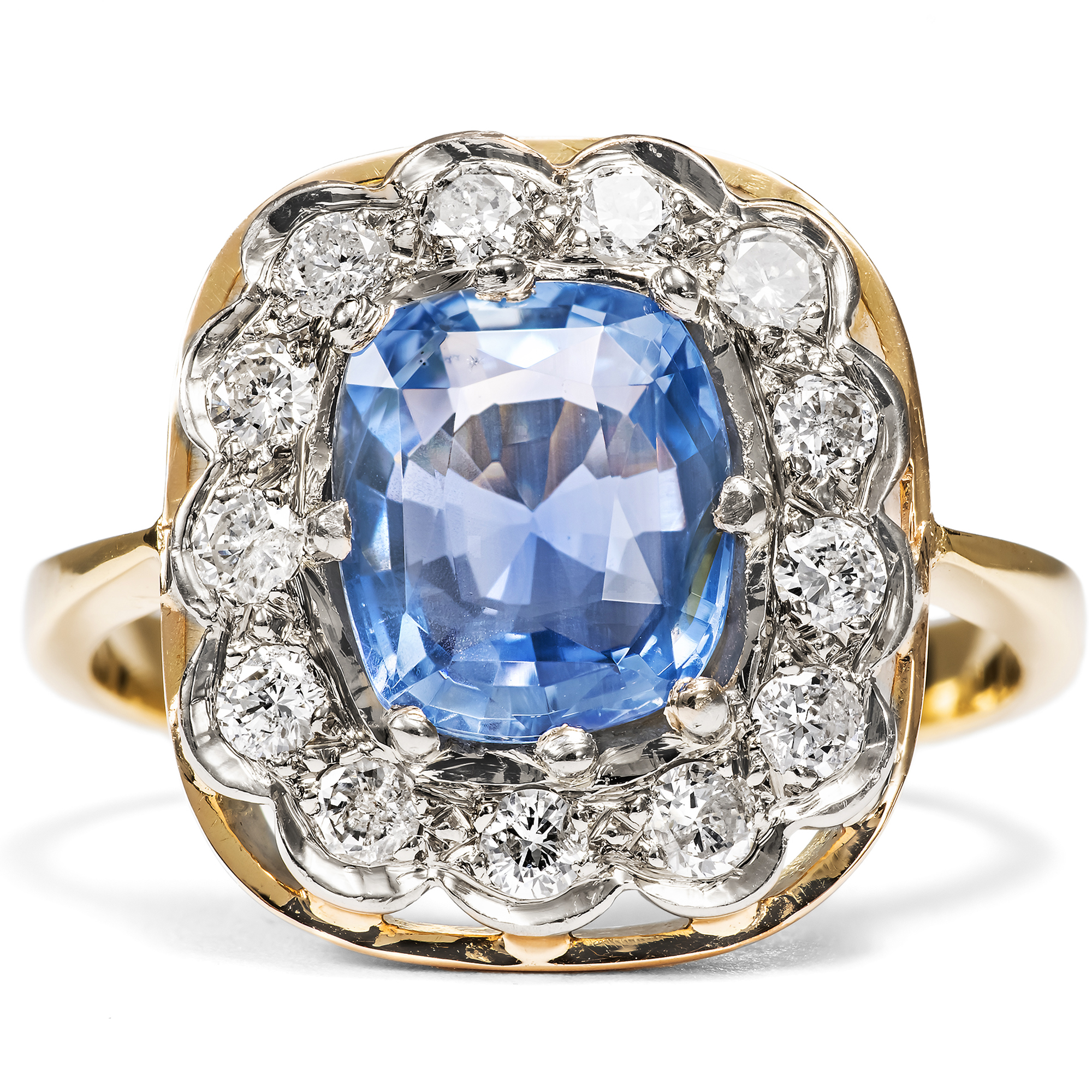 Vintage Ring mit unbehandeltem Saphir & Diamanten in Gold, um 1950 Vintage Ring mit unbehandeltem Saphir & Diamanten in Gold, um 1950