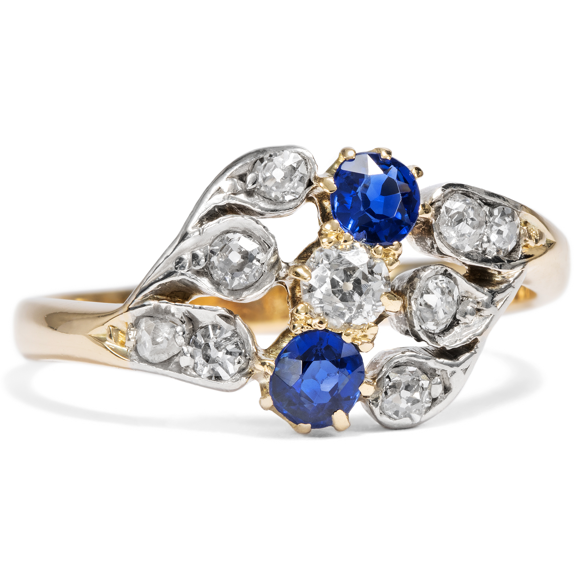 Antiker Ring mit Saphiren & Diamanten in Silber & Gold, um 1905 Antiker Ring mit Saphiren & Diamanten in Silber & Gold, um 1905