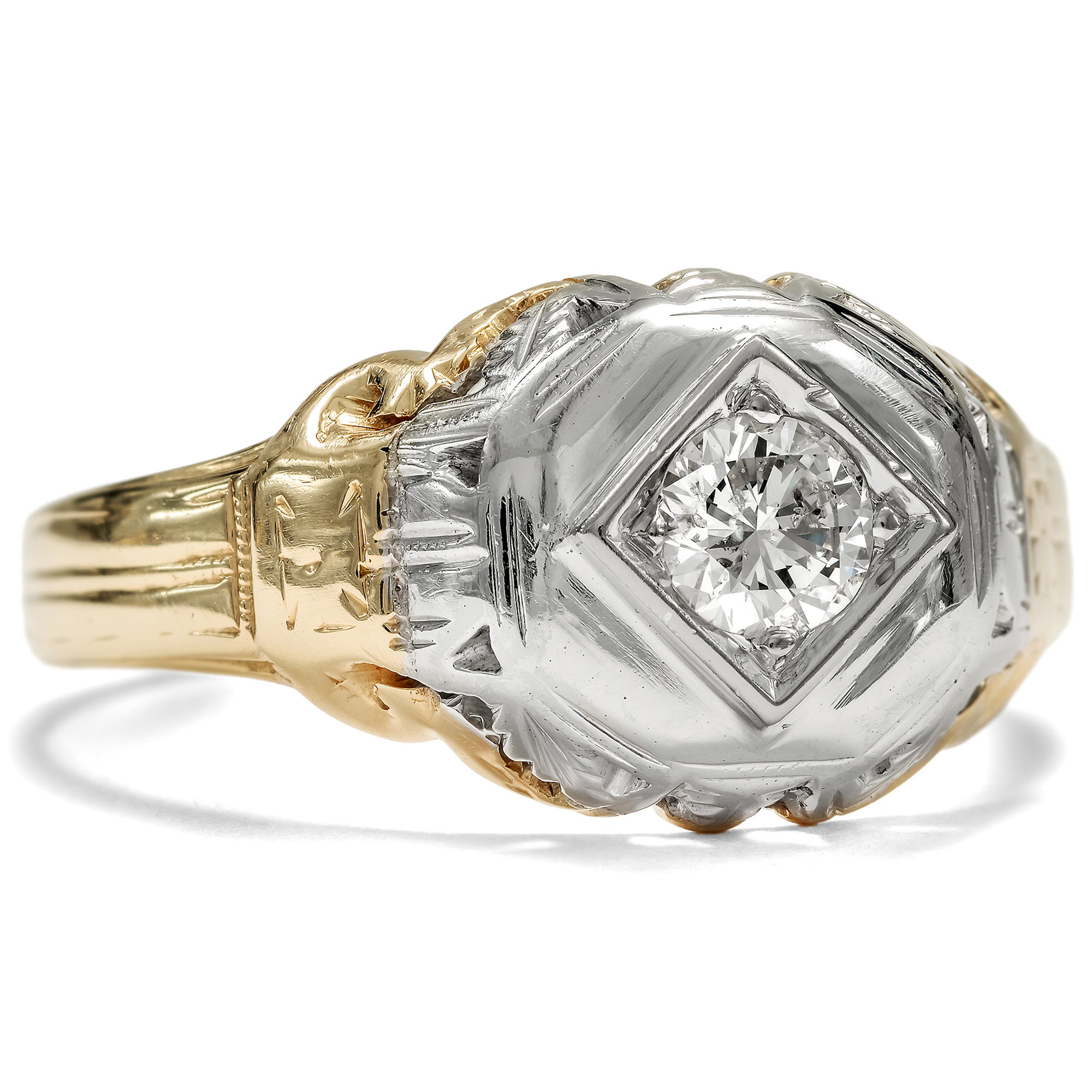 Unusual Men's Ring in Yellow & White Gold With Diamond, USA c. 1935