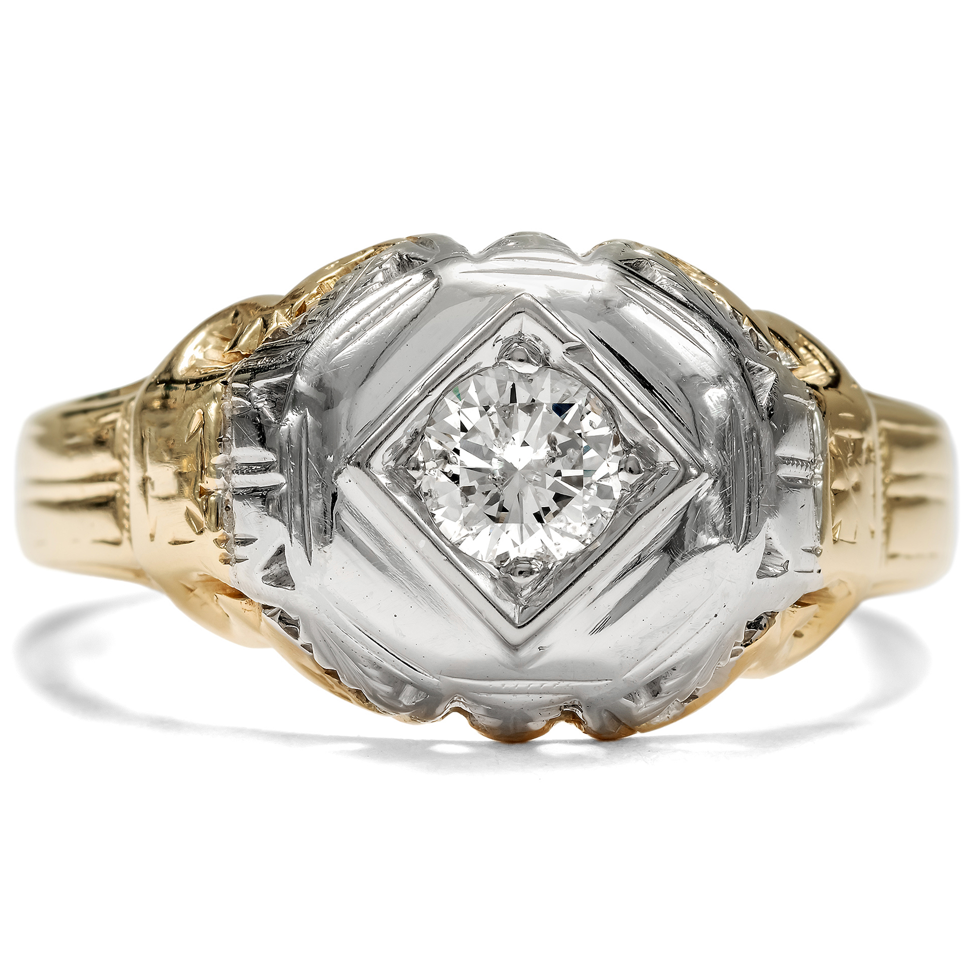 Unusual Men's Ring in Yellow & White Gold With Diamond, USA c. 1935