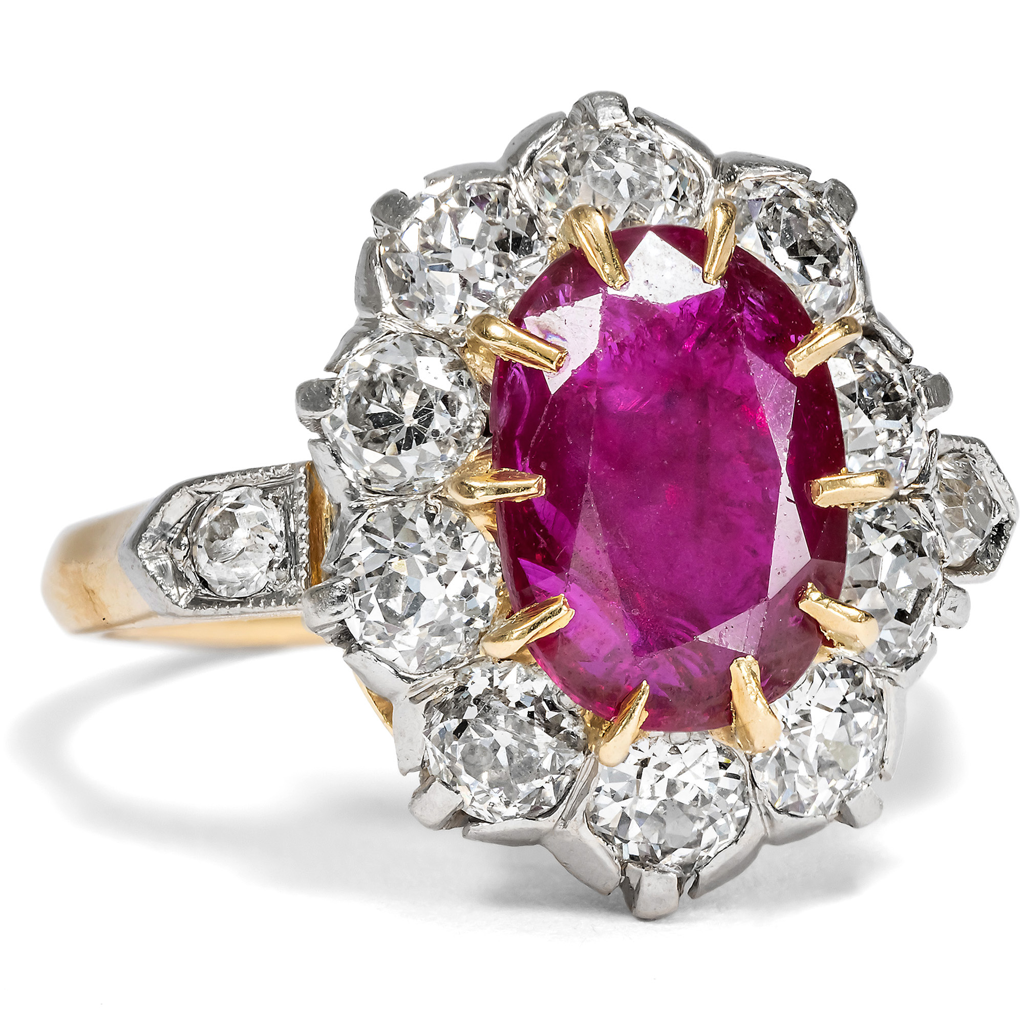 Antiuque Ring with Untreated Burma Ruby & Diamonds, Paris c. 1900