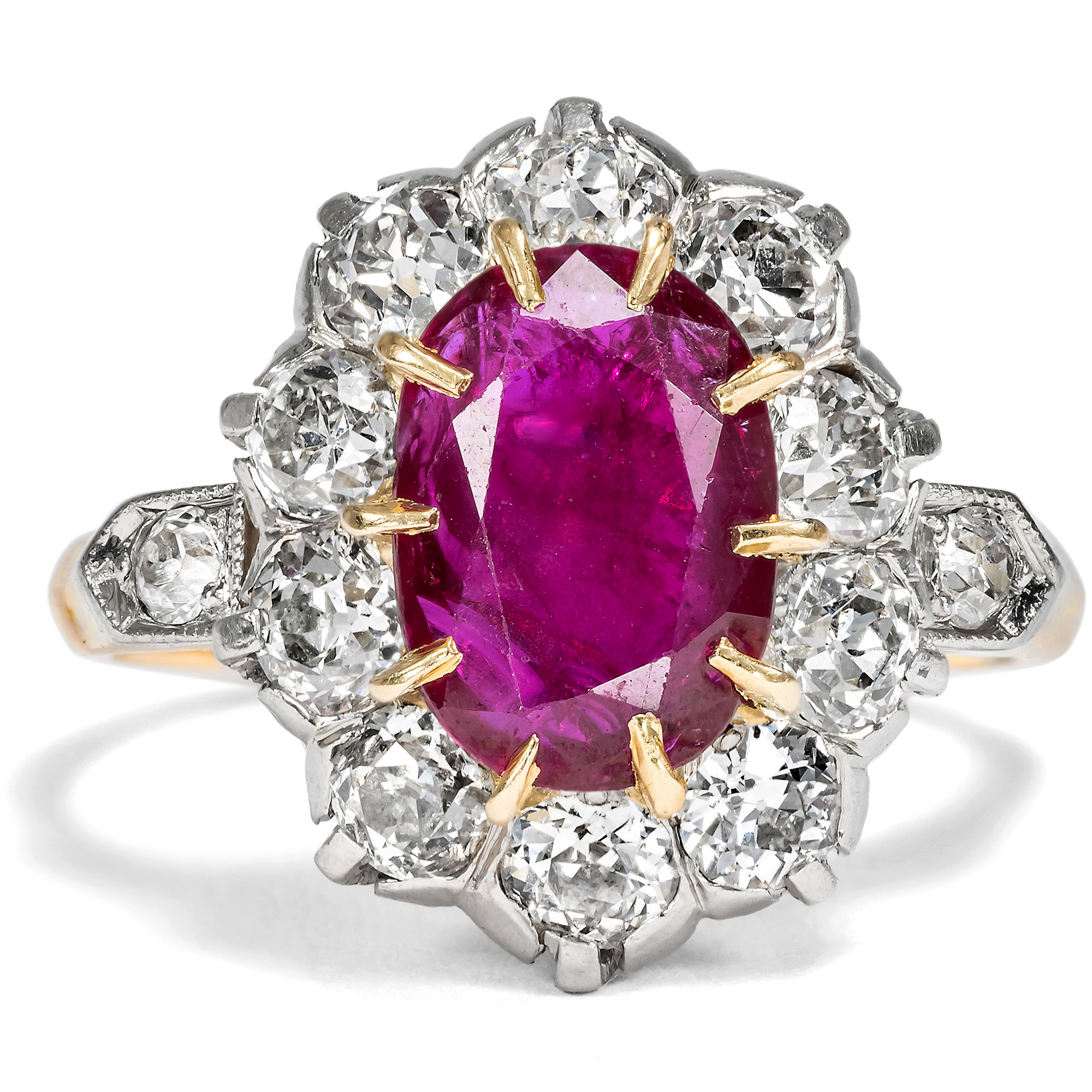 Antiuque Ring with Untreated Burma Ruby & Diamonds, Paris c. 1900