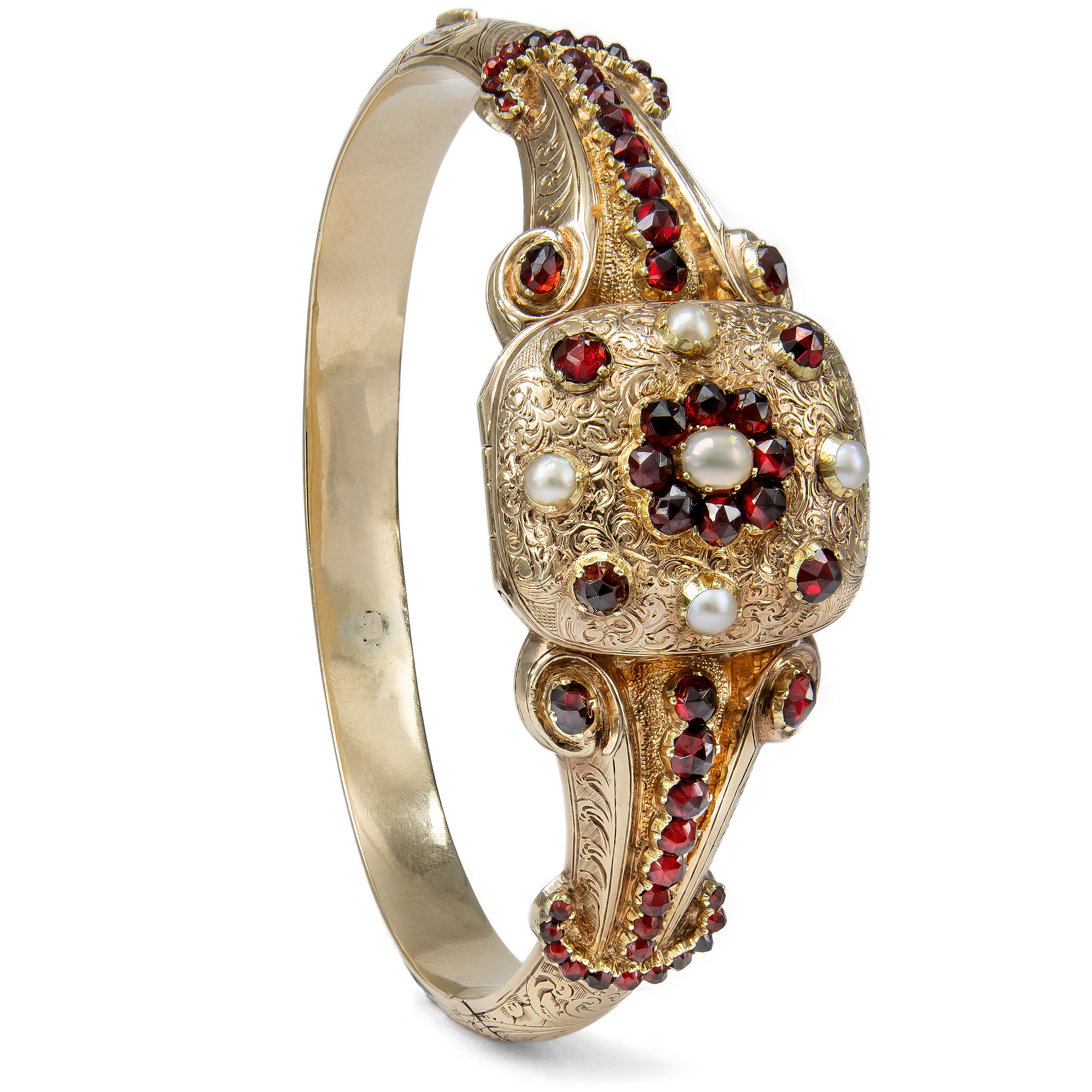 Antique Garnet and Gold Bangle with Secret Compartment, Germany, c. 1840