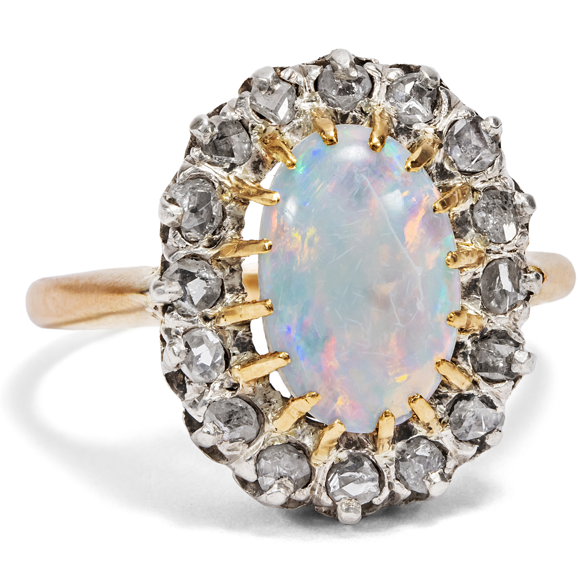 Antique Australian Opal & Rose Cut Diamond Ring, c. 1895