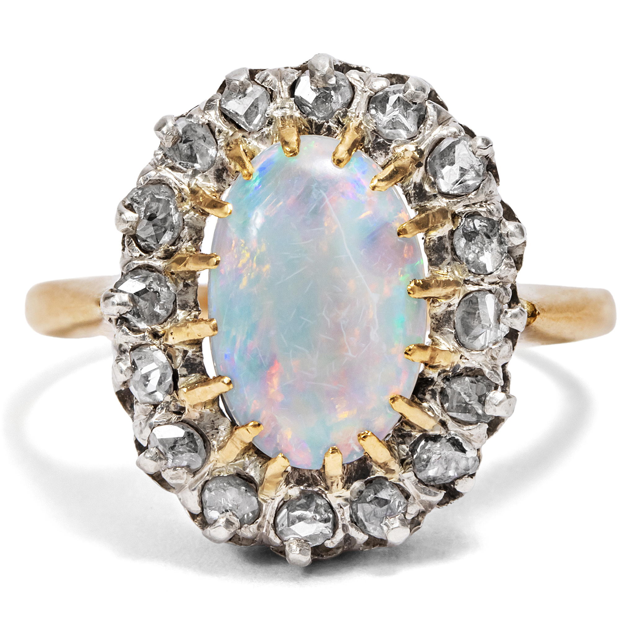 Antique Australian Opal & Rose Cut Diamond Ring, c. 1895