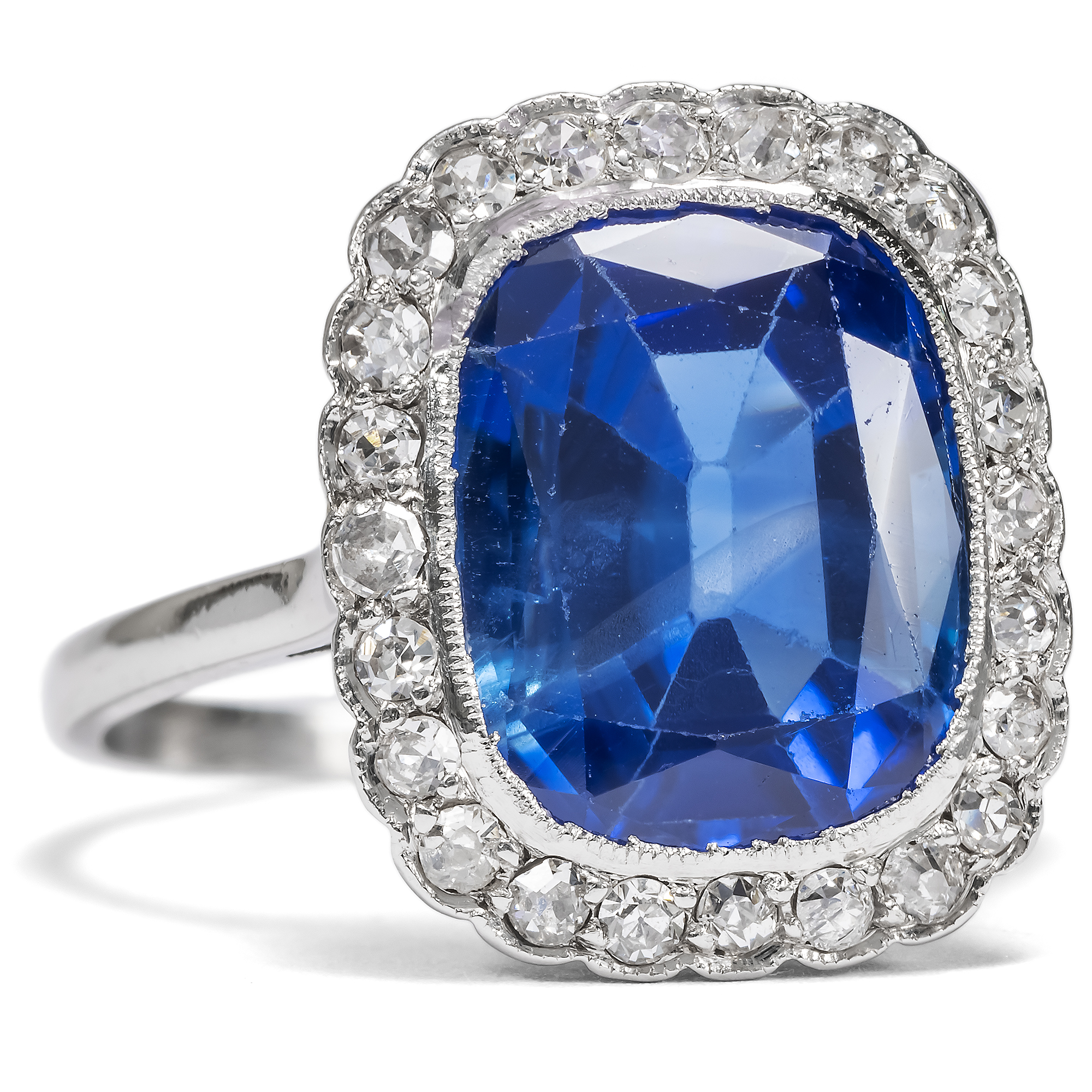 Precious Platinum Ring with Untreated Sapphire & Diamonds, c. 1925